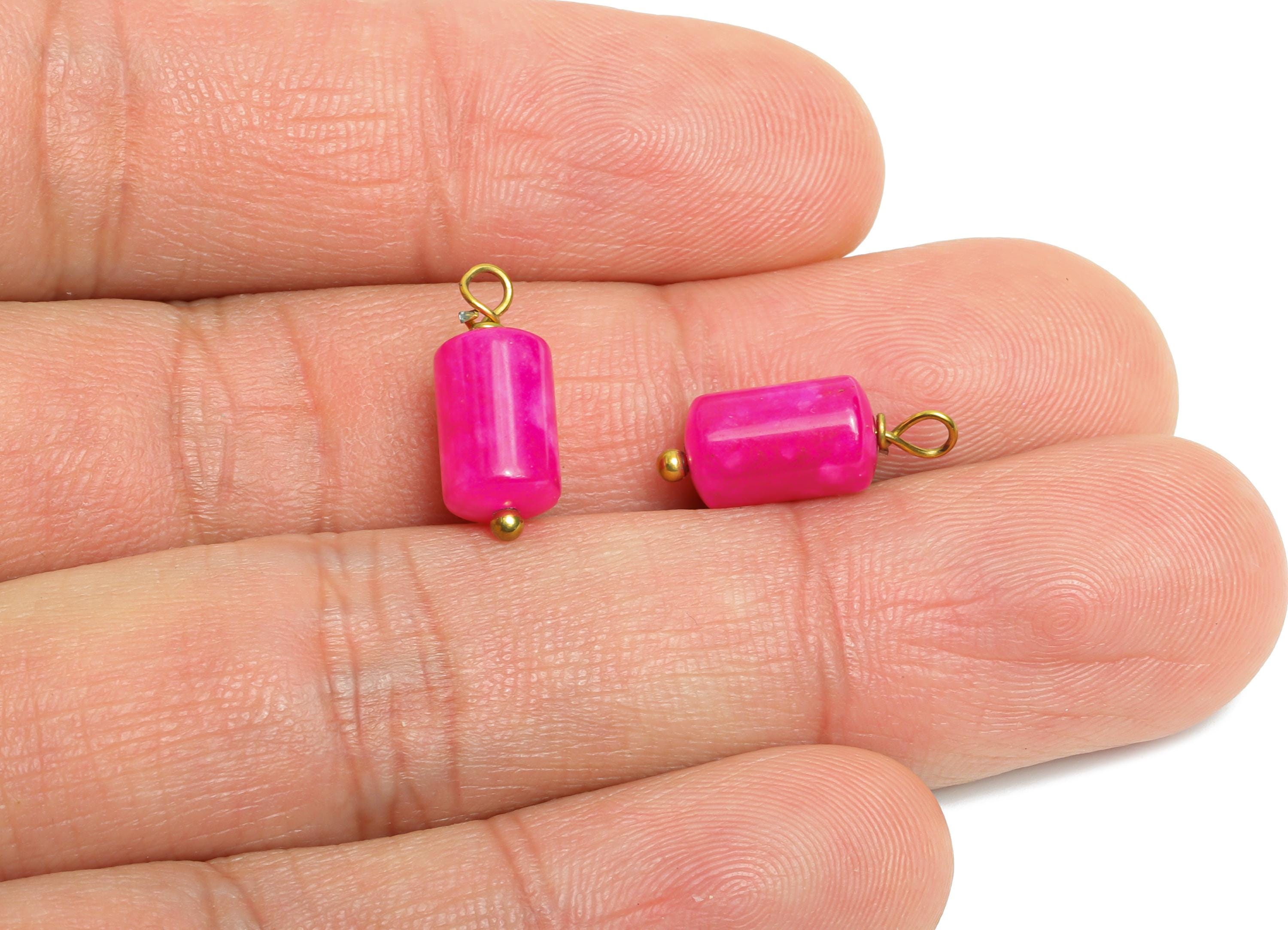 Rhodochrosite Natural Stone Charm - Steel Stone Barrel Pendant - Natural Stone Jewelry - 18K Gold Vacuum Plated - 15.7x6.2x6.2mm - NS3010 - DOMEDBAZAAR