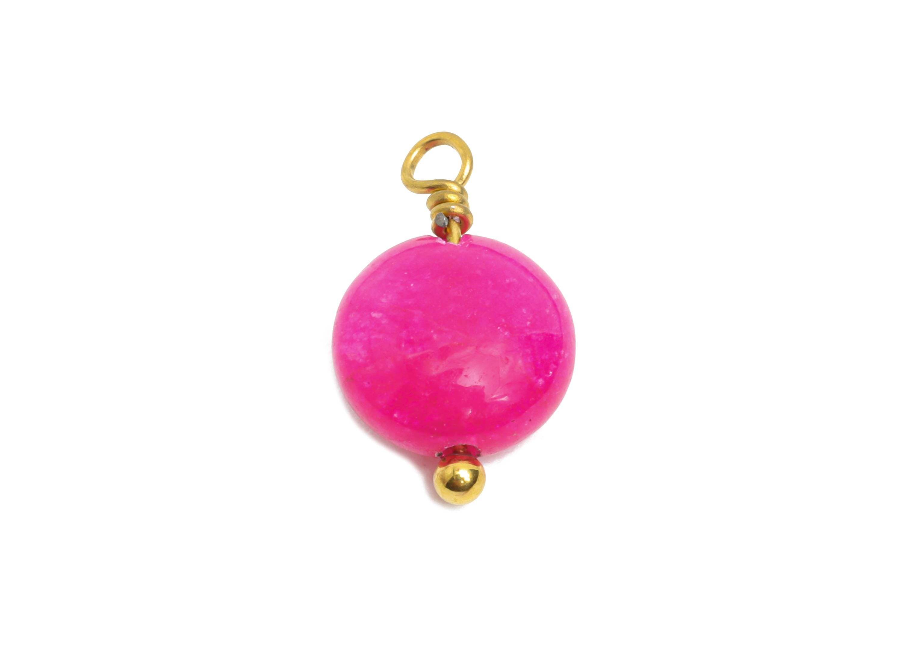Rhodochrosite Natural Stone Charm - Steel Round Stone Bracelet Pendant - Healing Stone Jewelry - 18K Gold Plated - 13.6x8.5x4.88mm - NS3023 - DOMEDBAZAAR