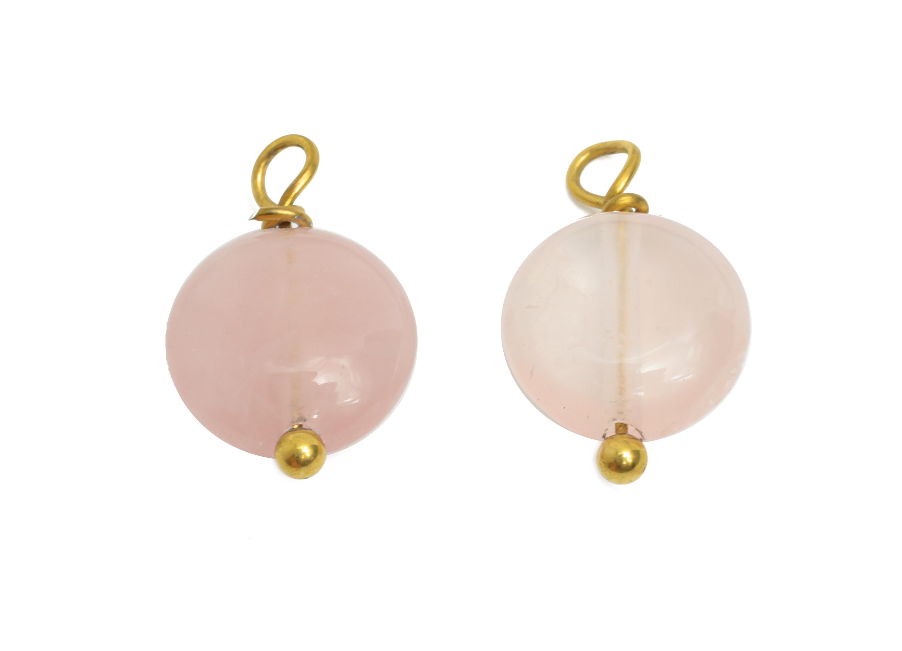 Rose Quartz Charms - Steel Natural Round Stone Bracelet Pendant - Healing Stone Jewelry - 18K Gold Vacuum Plated - 13.6x8.5x4.88mm - NS3030 - DOMEDBAZAAR