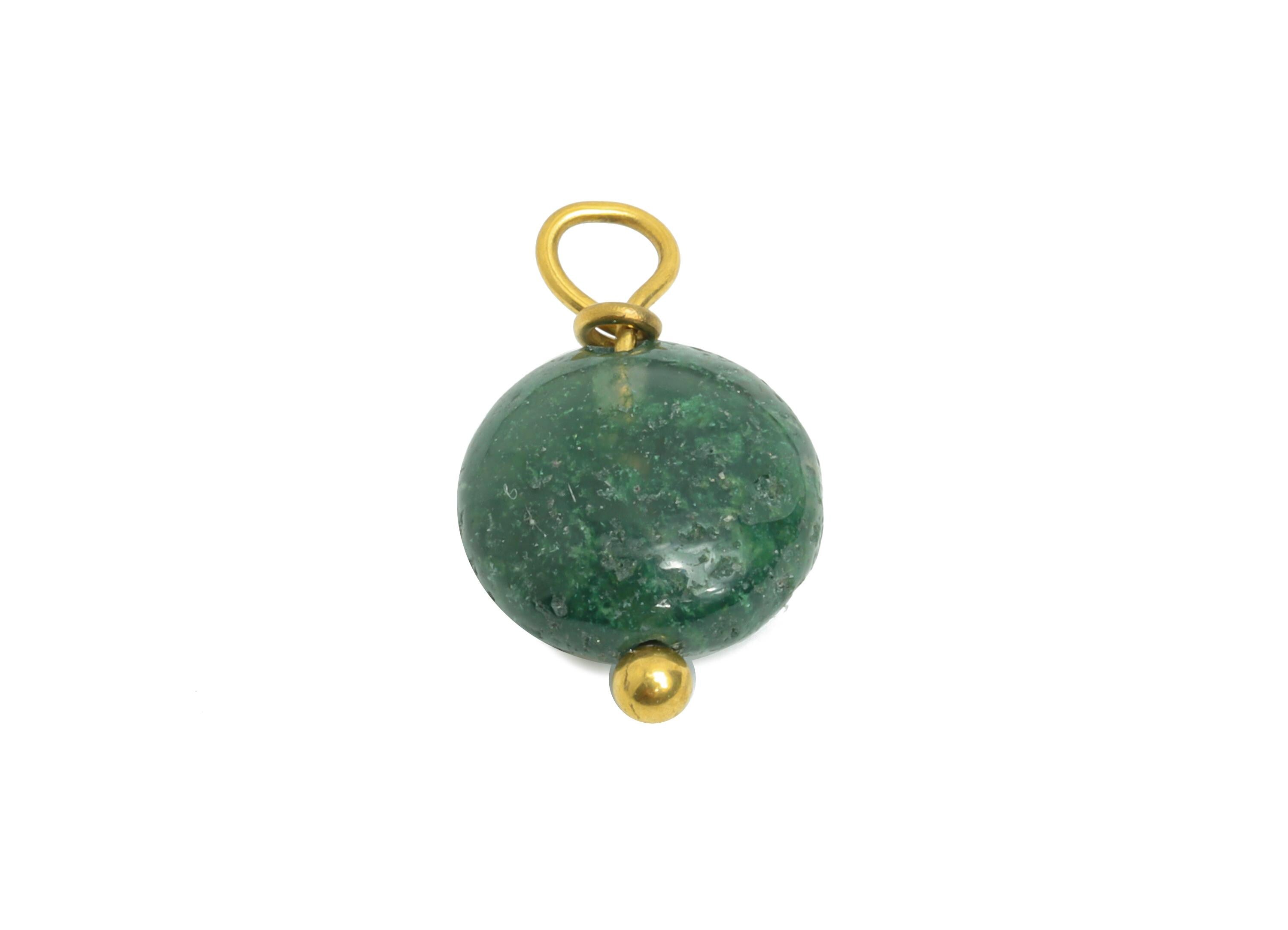 Indian Agate Charms - Steel Natural Round Stone Bracelet Pendant - Healing Stone Jewelry - 18K Gold Vacuum Plated - 13.6x8.5x4.88mm - NS3031 - DOMEDBAZAAR