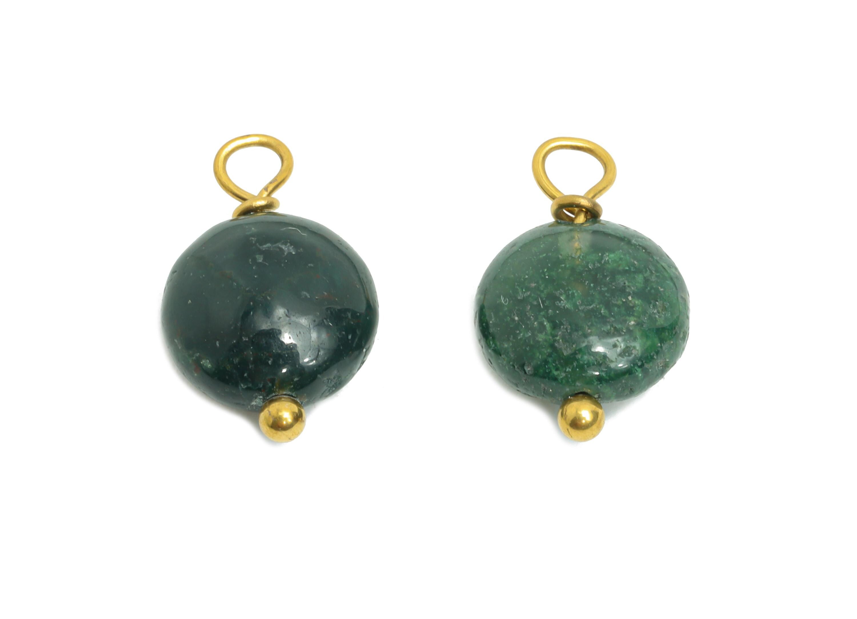 Indian Agate Charms - Steel Natural Round Stone Bracelet Pendant - Healing Stone Jewelry - 18K Gold Vacuum Plated - 13.6x8.5x4.88mm - NS3031 - DOMEDBAZAAR
