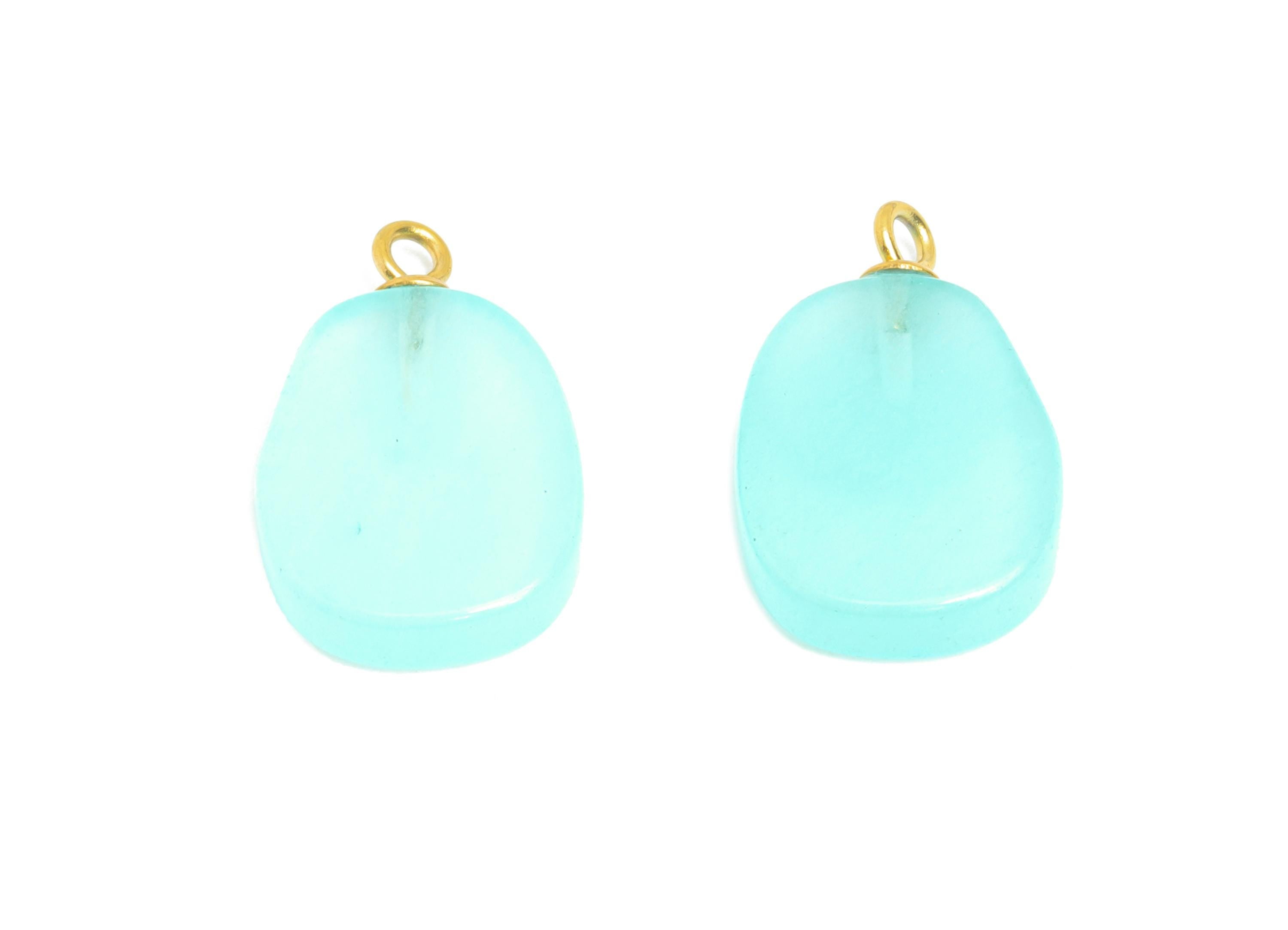 Lanyu Jade Natural Stone Charm - Steel Smooth Stone Necklace Pendant - Unique Gemstone DIY - 18K Gold Vacuum Plated - 17.8x11x3.6mm - NS3004 - DOMEDBAZAAR