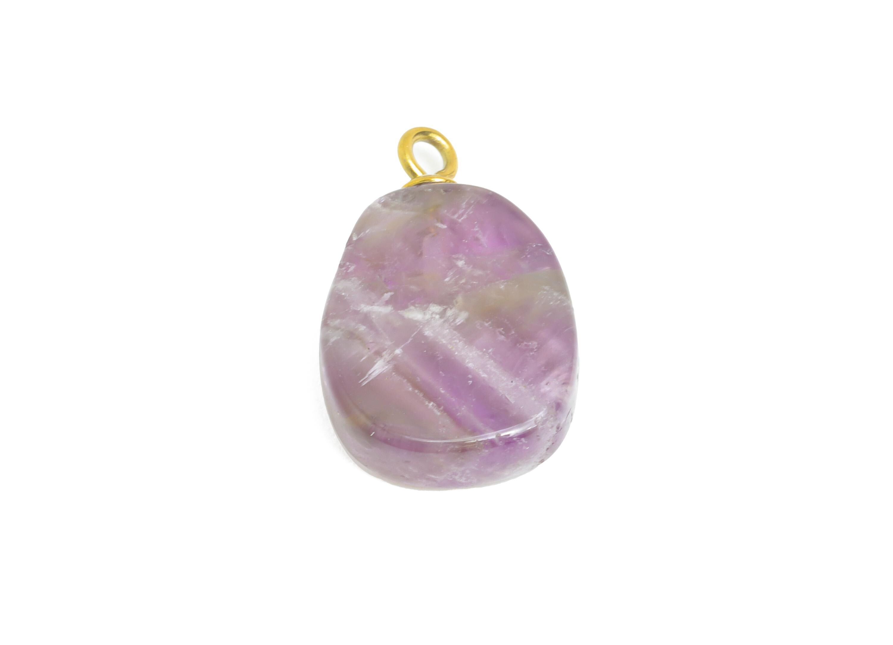 Amethyst Natural Stone Charm - Steel Smooth Stone Necklace Pendant - Unique Gemstone DIY - 18K Gold Vacuum Plated - 17.8x11x3.6mm - NS3005 - DOMEDBAZAAR