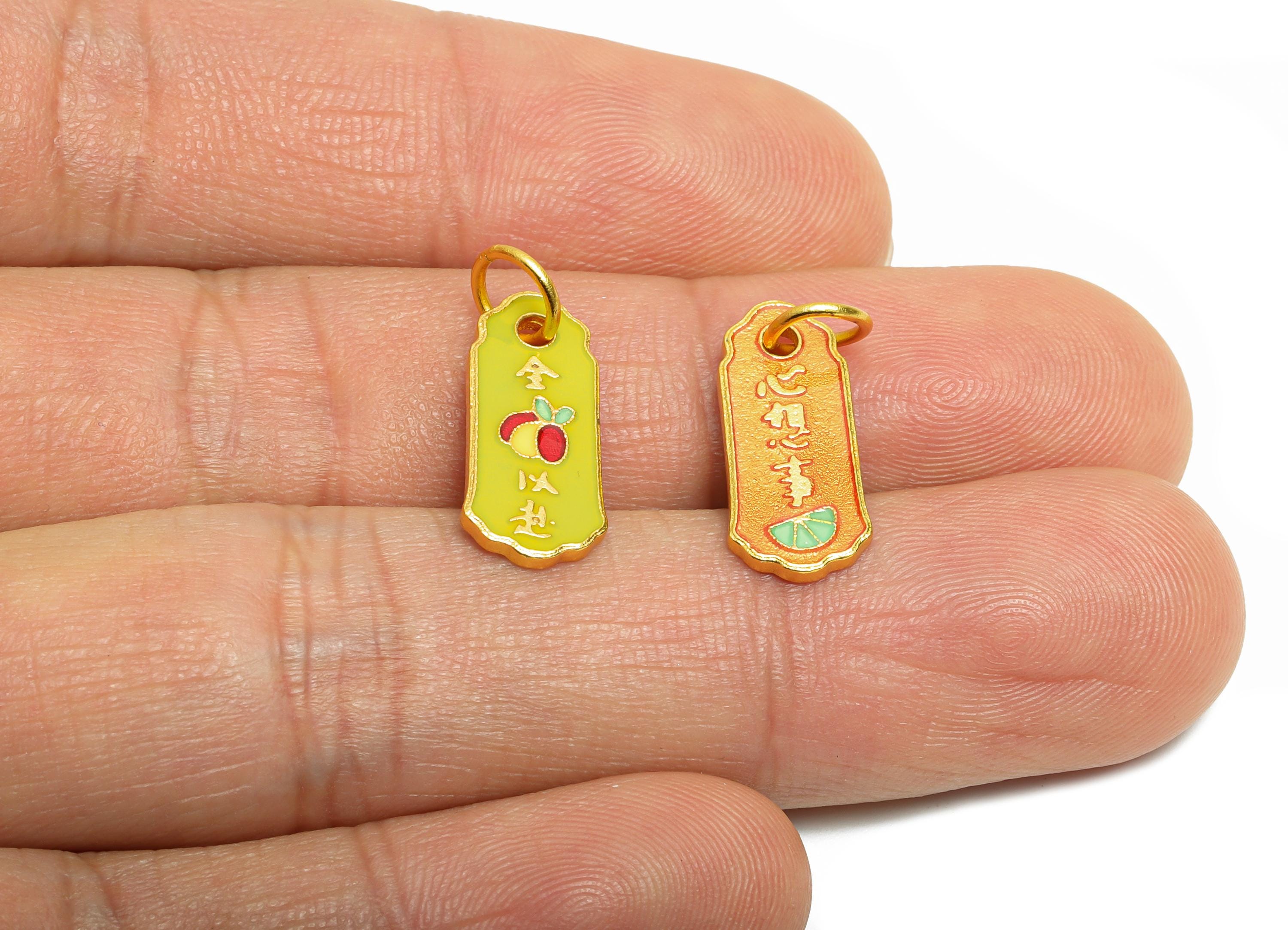 Brass Enamel Charm - Handcrafted Good Luck Amulet Pendant - Eastern Charm Jewelry For Bracelet - 24K Real Gold Plated - 17x7x1mm - RGP10993