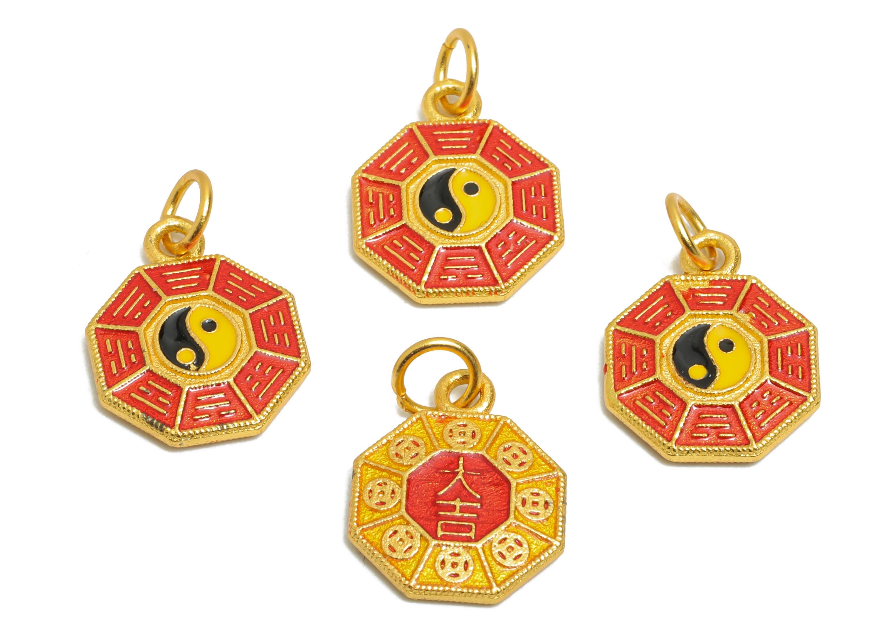 Brass Enamel Geometry Charm - Yin Yang Balance & Harmony Pendant - Eastern Charm For Bracelet - 24K Real Gold Plated - 14x12x2mm - RGP10990 - DOMEDBAZAAR