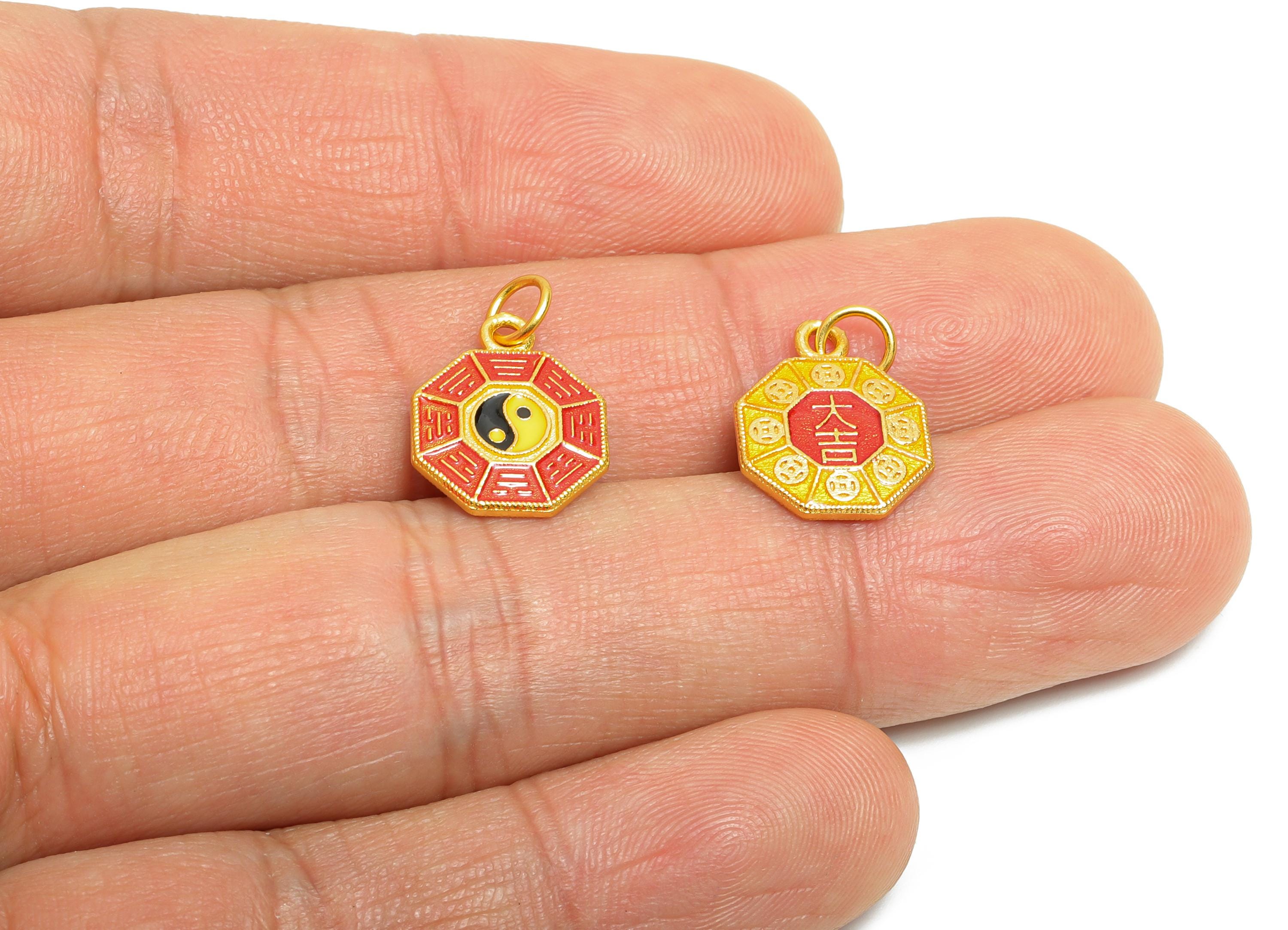 Brass Enamel Geometry Charm - Yin Yang Balance & Harmony Pendant - Eastern Charm For Bracelet - 24K Real Gold Plated - 14x12x2mm - RGP10990 - DOMEDBAZAAR