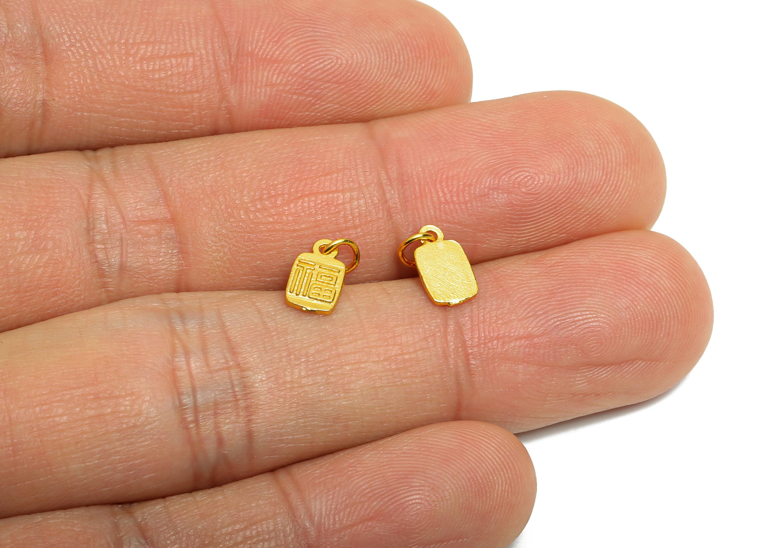 Brass Lucky Charm - Chinese "Fu" Lucky Charm For Bracelet - Perfect Fortune Gift for Loved Ones - 24K Real Gold Plated - 8x4x1mm - RGP10991 - DOMEDBAZAAR