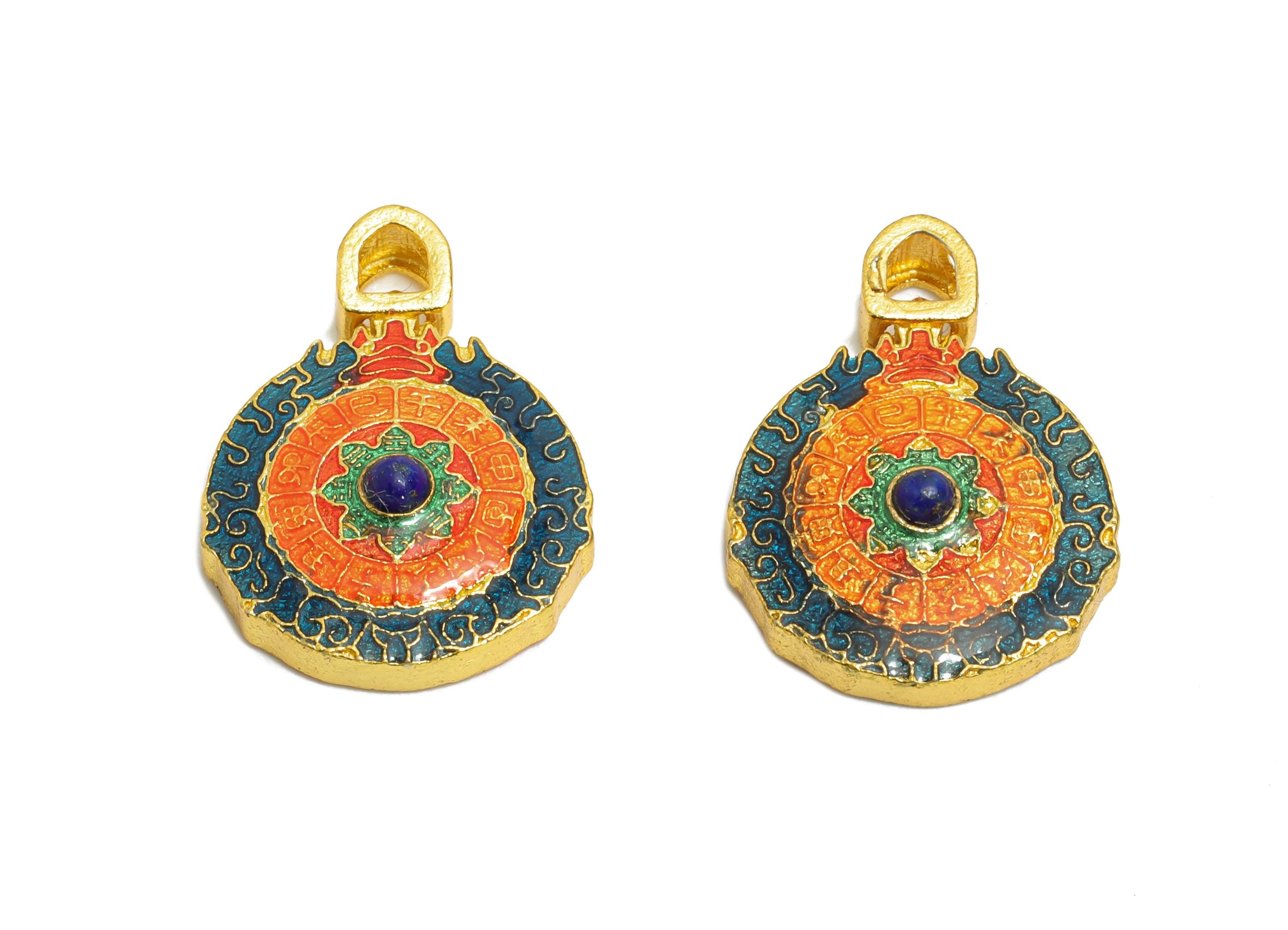 Brass Enamel Stone Charm -Traditional Good Luck Talisman - Jewelry for Bracelets & Necklaces - 24K Real Gold Plated - 18x13x4mm - RGP10986