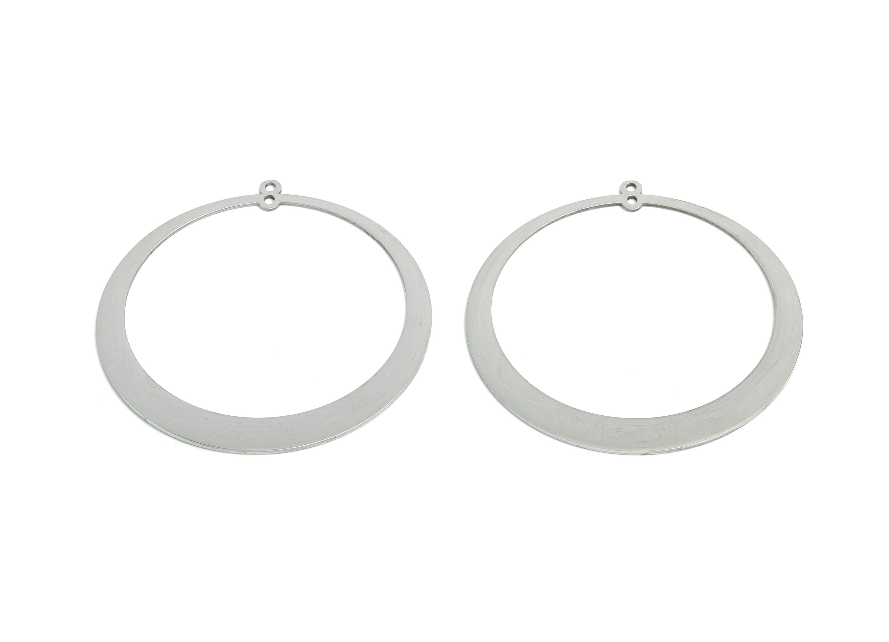 Steel Round Pendant - Hollow Circle Geometric Connector - Modern Flat Metal Jewelry Supplies - DIY Craft Making - 48.2x45.6x0.98mm - SS2283 - DOMEDBAZAAR