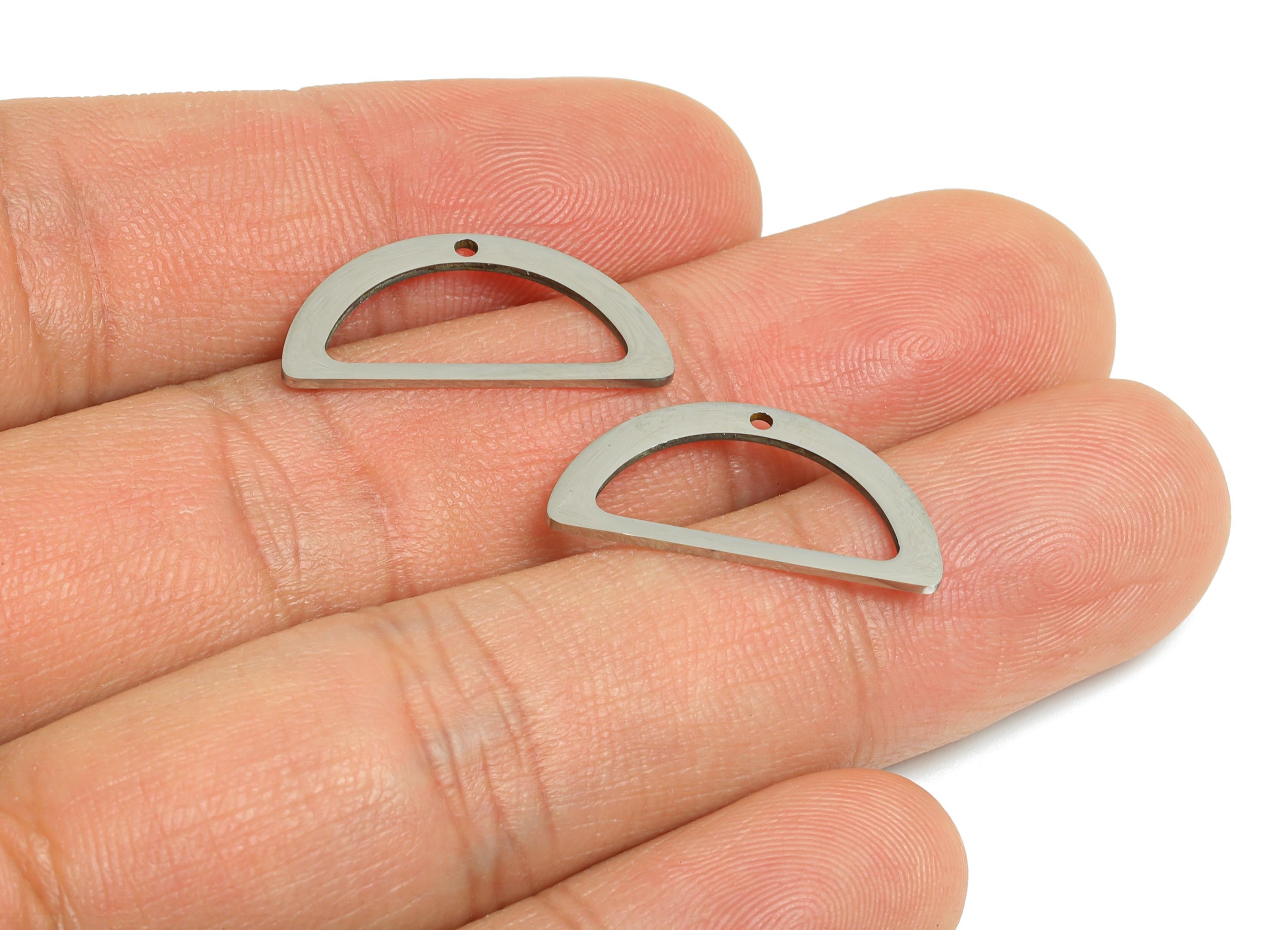 Steel Semicircle Hoop Charm - Hollow Laser-Cut Flat Metal Pendant for DIY Making - Trendy Jewelry Components - 22.22x11.1x0.98mm - SS2260 - DOMEDBAZAAR
