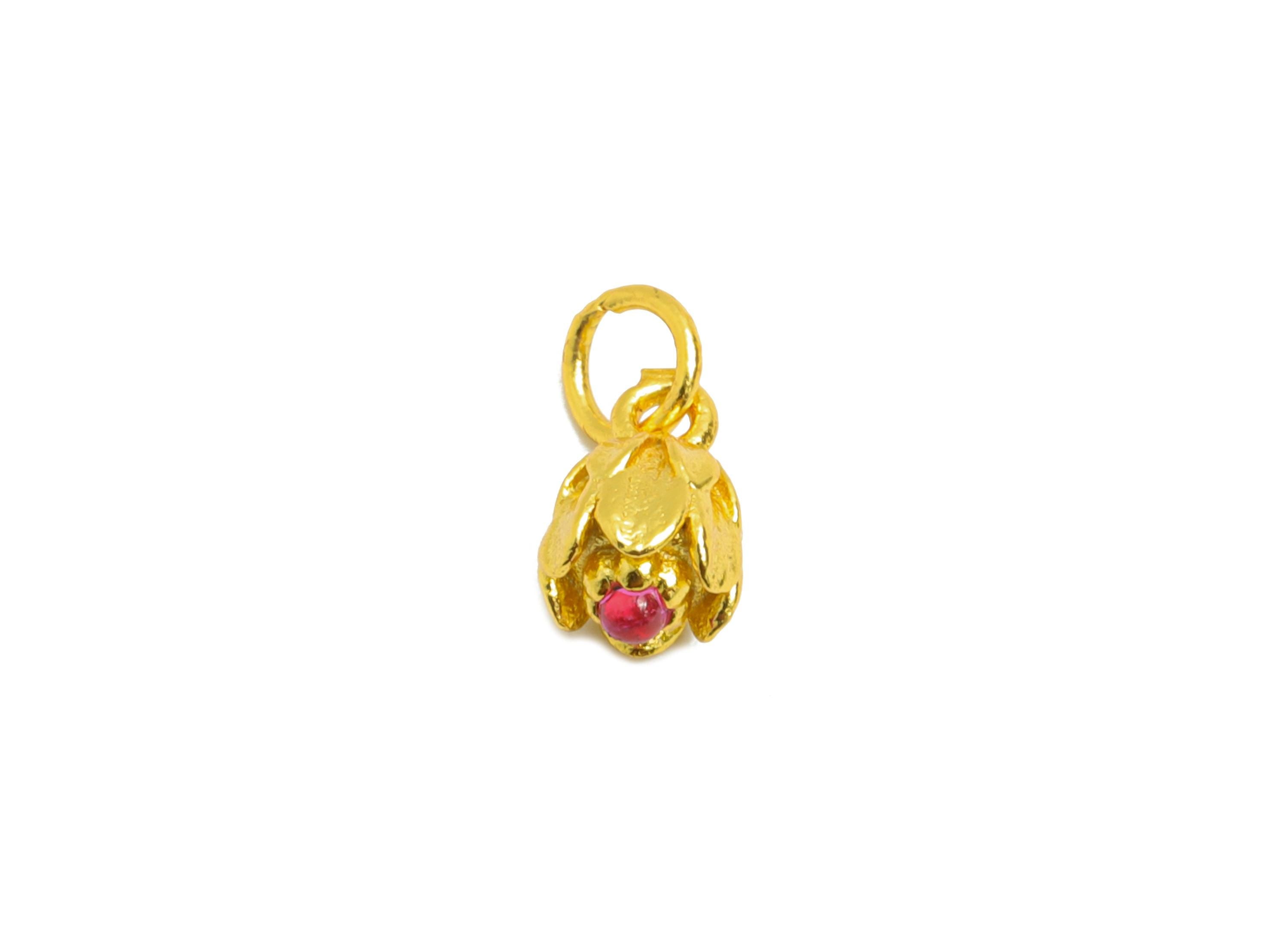 Brass CZ Flower Charm - Cubic Zircon Floral Charm for Jewelry Making - For Bracelets & Necklaces - 24K Real Gold Plated - 6x4x4mm -RGP10981 - DOMEDBAZAAR