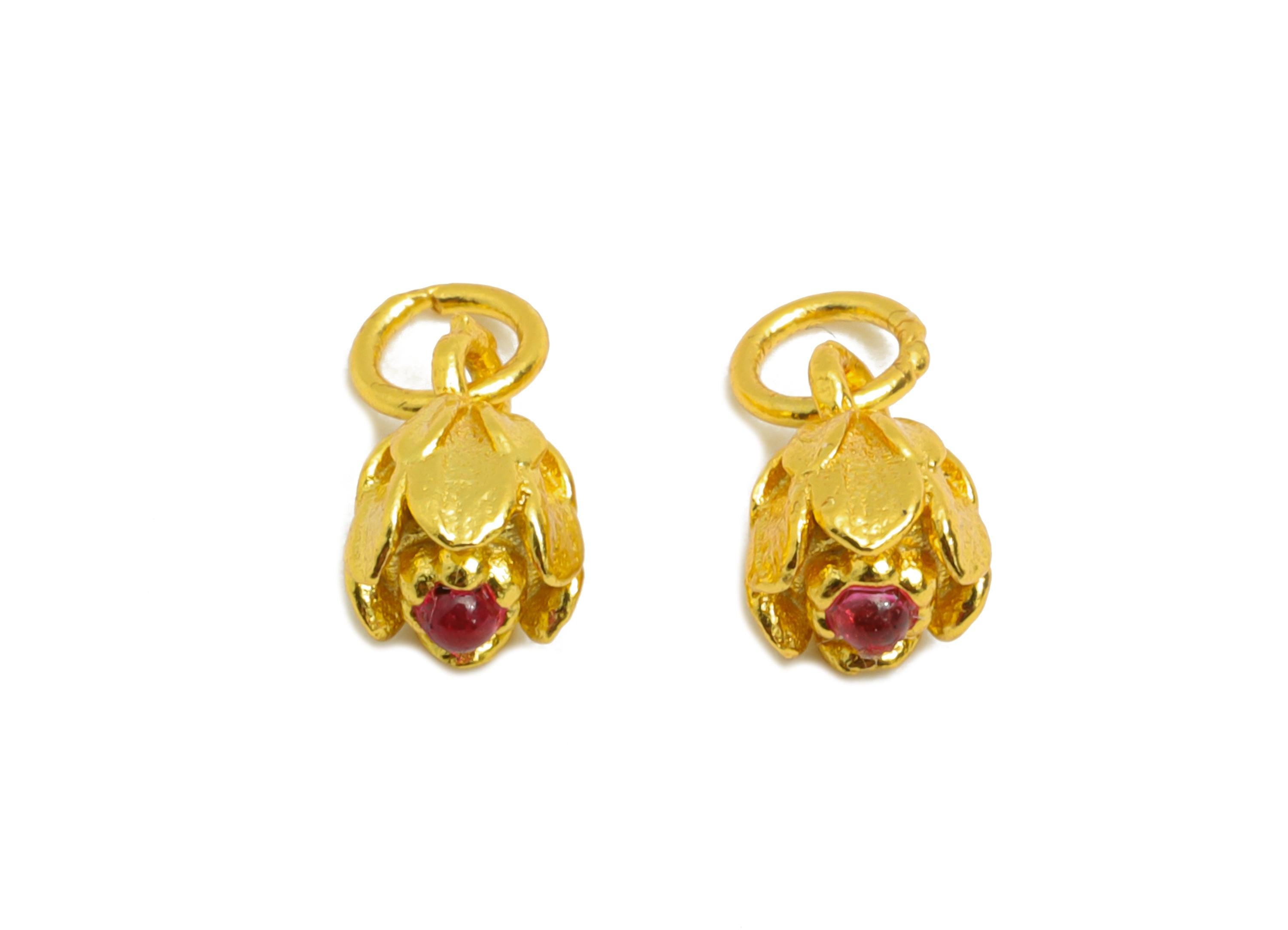 Brass CZ Flower Charm - Cubic Zircon Floral Charm for Jewelry Making - For Bracelets & Necklaces - 24K Real Gold Plated - 6x4x4mm -RGP10981 - DOMEDBAZAAR