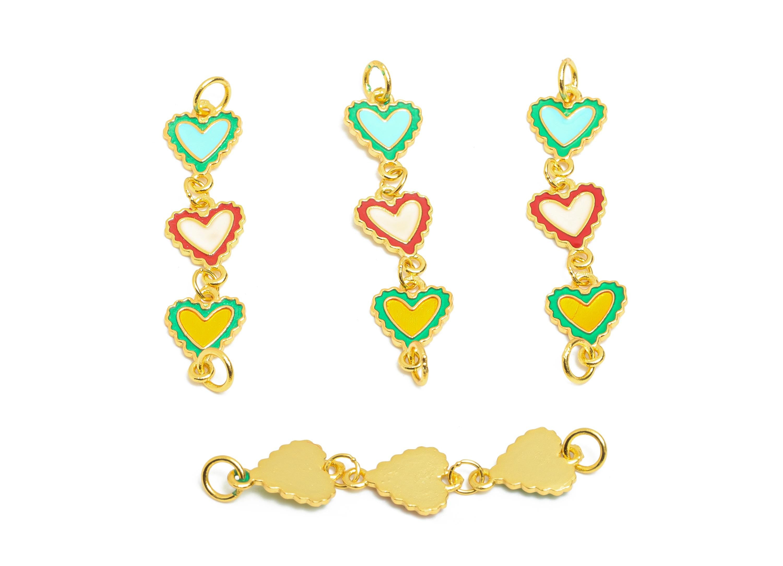 Brass Enamel Heart Link Charm for Bracelets - Love Charm for Jewelry Making - Colorful Connector - 24K Real Gold Plated - 33x7x1mm-RGP11004 - DOMEDBAZAAR