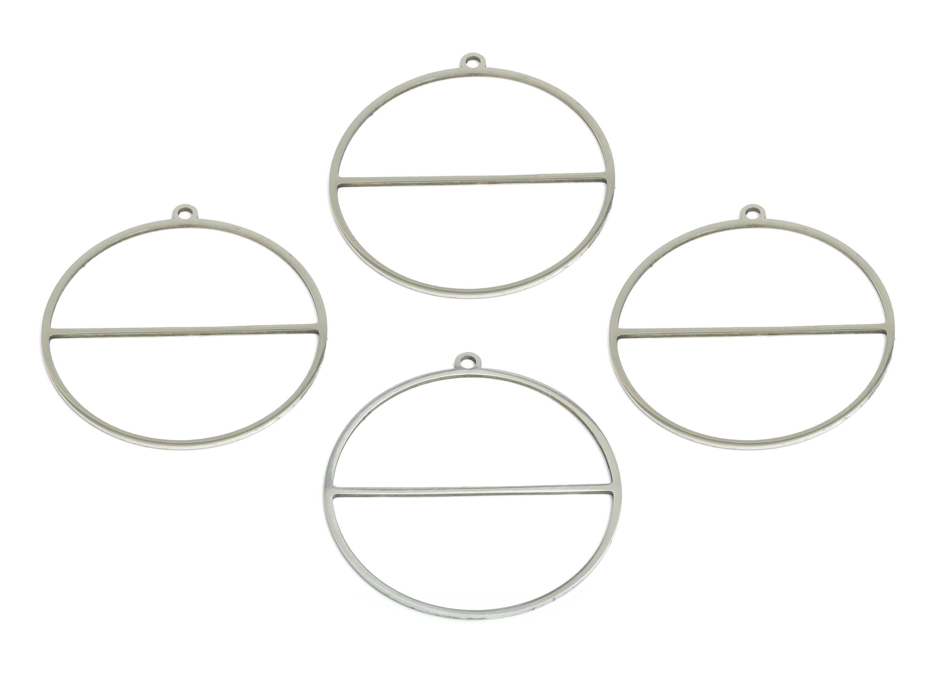 Steel Round Pendant - Hollow Laser-Cut Metal Frame Component - Modern Geometric Flat Metal Jewelry - Steel Finding - 40x38x0.98mm - SS2296 - DOMEDBAZAAR