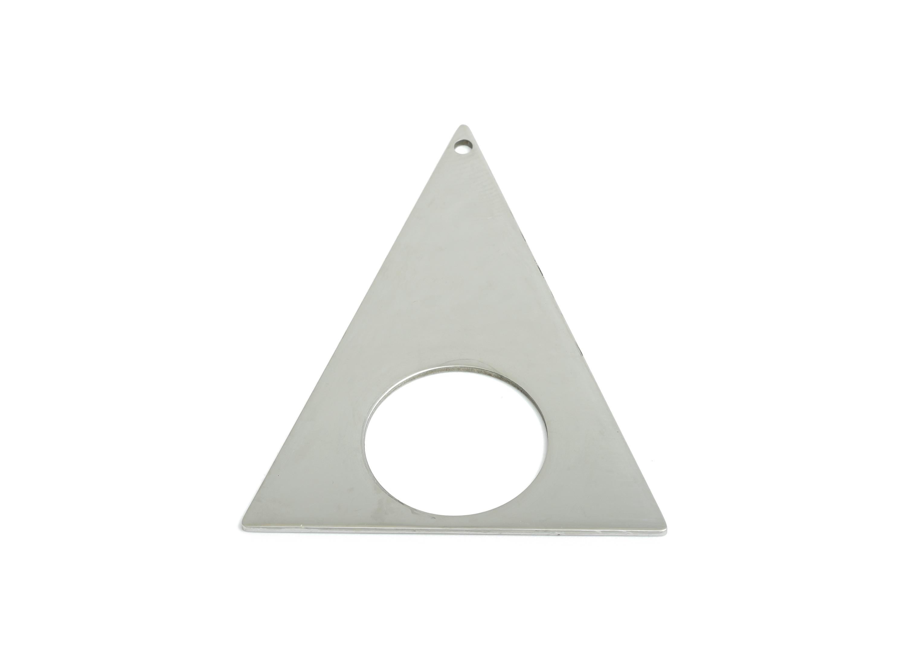 Steel Triangle Pendant - Hollow Round Geometric Component - Flat Metal Jewelry Supplies - DIY Craft Making - 48.24x38.48x0.98mm - SS2281 - DOMEDBAZAAR