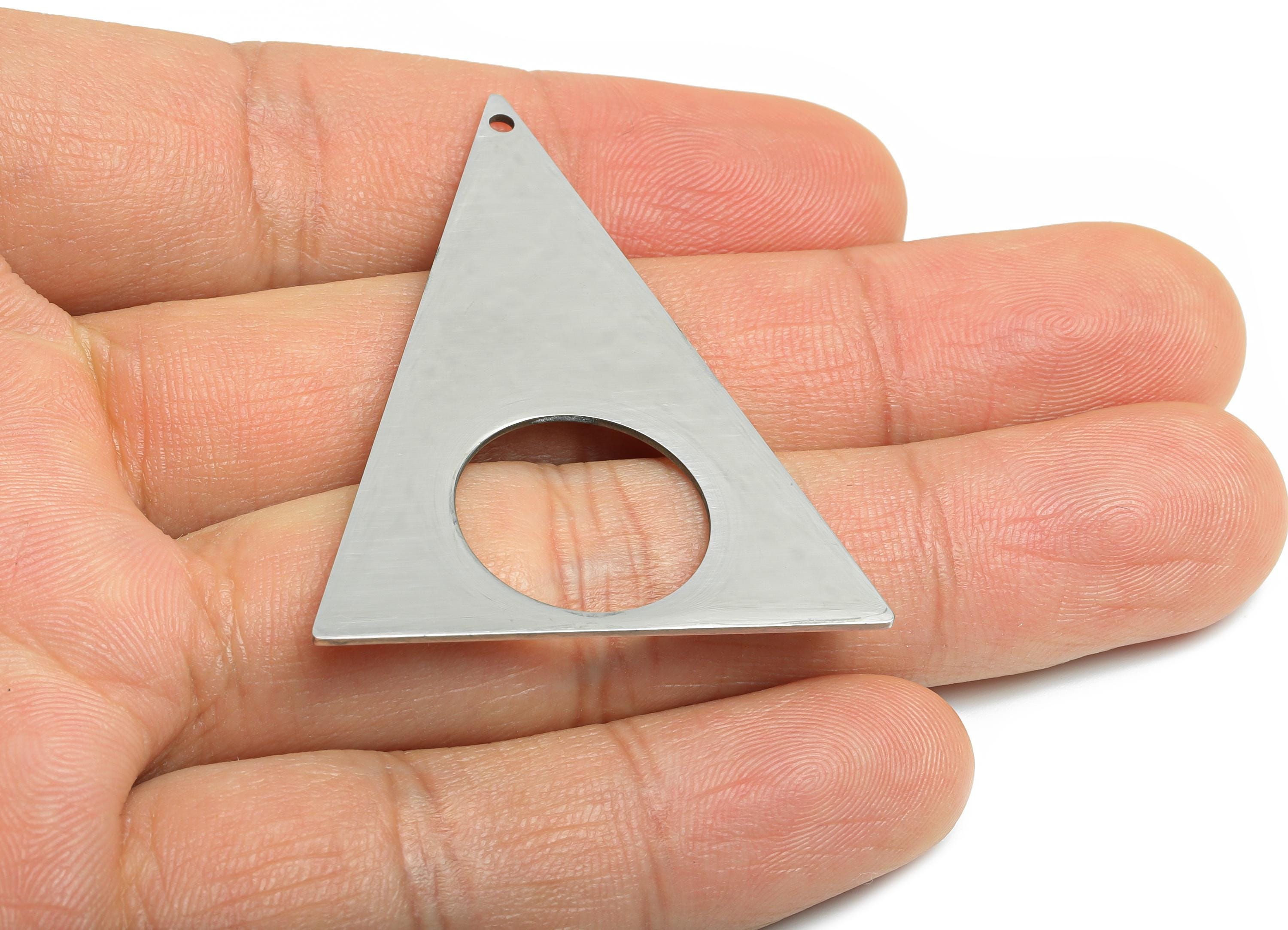Steel Triangle Pendant - Hollow Round Geometric Component - Flat Metal Jewelry Supplies - DIY Craft Making - 48.24x38.48x0.98mm - SS2281 - DOMEDBAZAAR