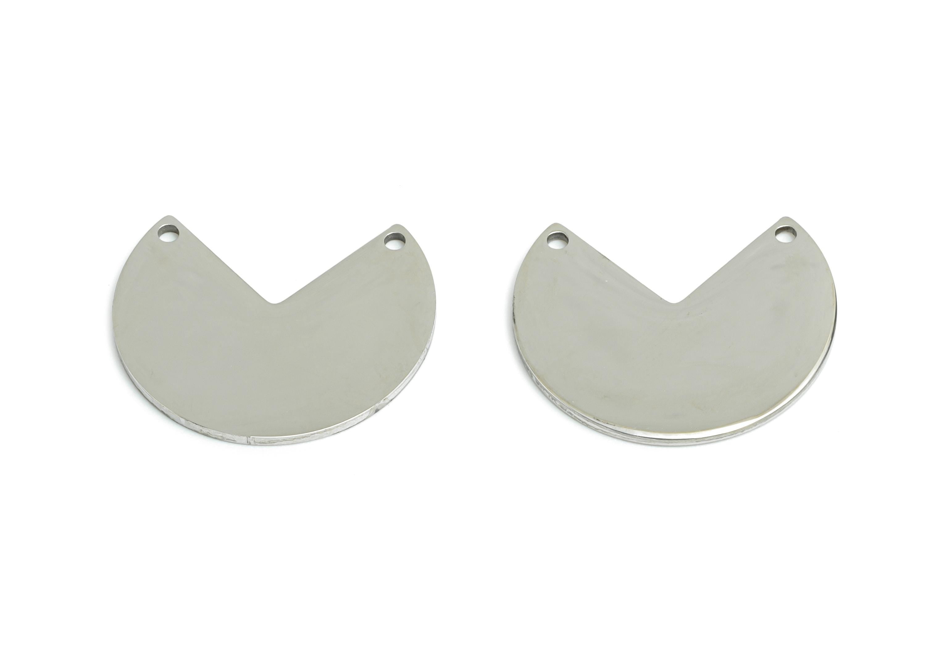 Steel Pie Connector - Abstract Geometric Jewelry - Modern Smooth Metal Pendant - Minimalist DIY Jewelry Supplies - 19.16x16x0.98mm - SS2263 - DOMEDBAZAAR