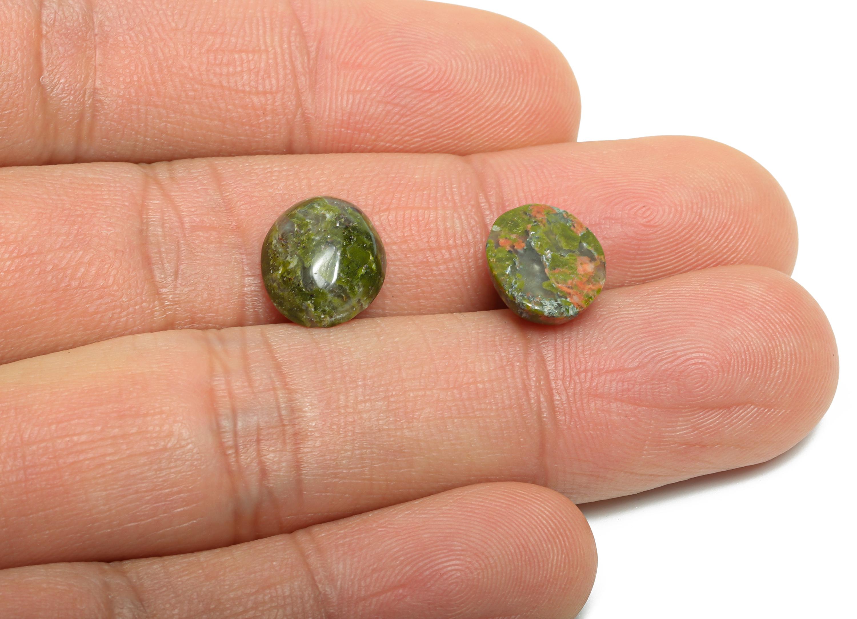 10*12mm Flower Green Natural Stone - Oval Cabochon for Crafts - DIY Bezel Setting Stone Jewelry Making - Energy Healing Gemstone - NS2899 - DOMEDBAZAAR