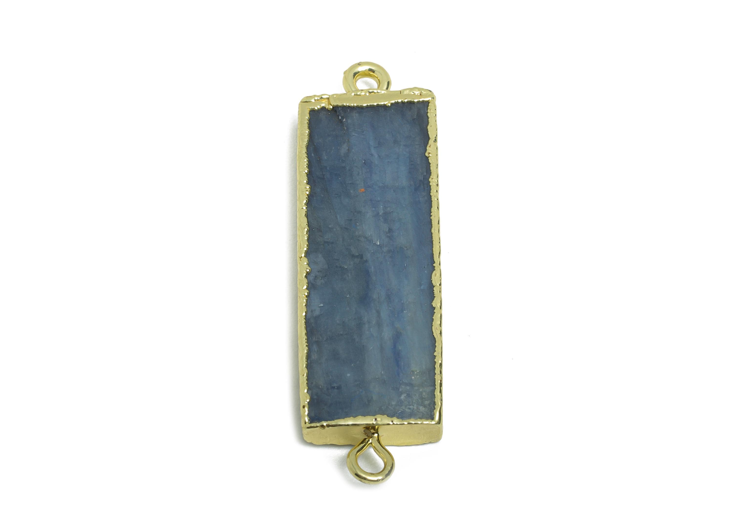Kyanite Stick Natural Stone Charm - Rectangle Long Bar Bracelet Connector - Healing Stone Jewelry - 14K Gold Plated - 38.7x10.6x3mm - NS2403 - DOMEDBAZAAR