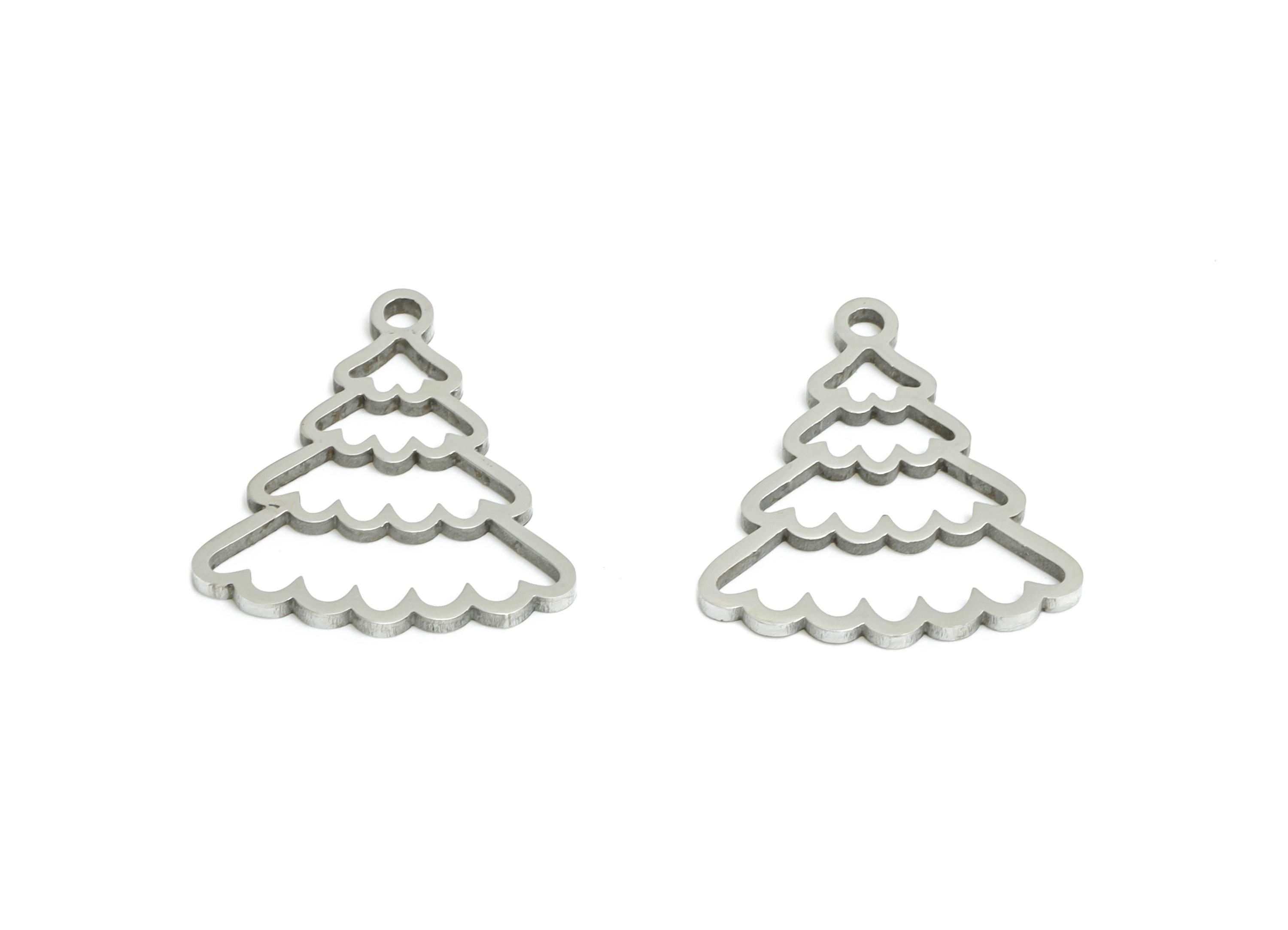 Christmas Tree Charms - Steel Christmas Gift Charms - Winter Holiday Necklace Component - Steel Jewelry Finding - 14.83x13.3x0.98mm - SS2371 - DOMEDBAZAAR