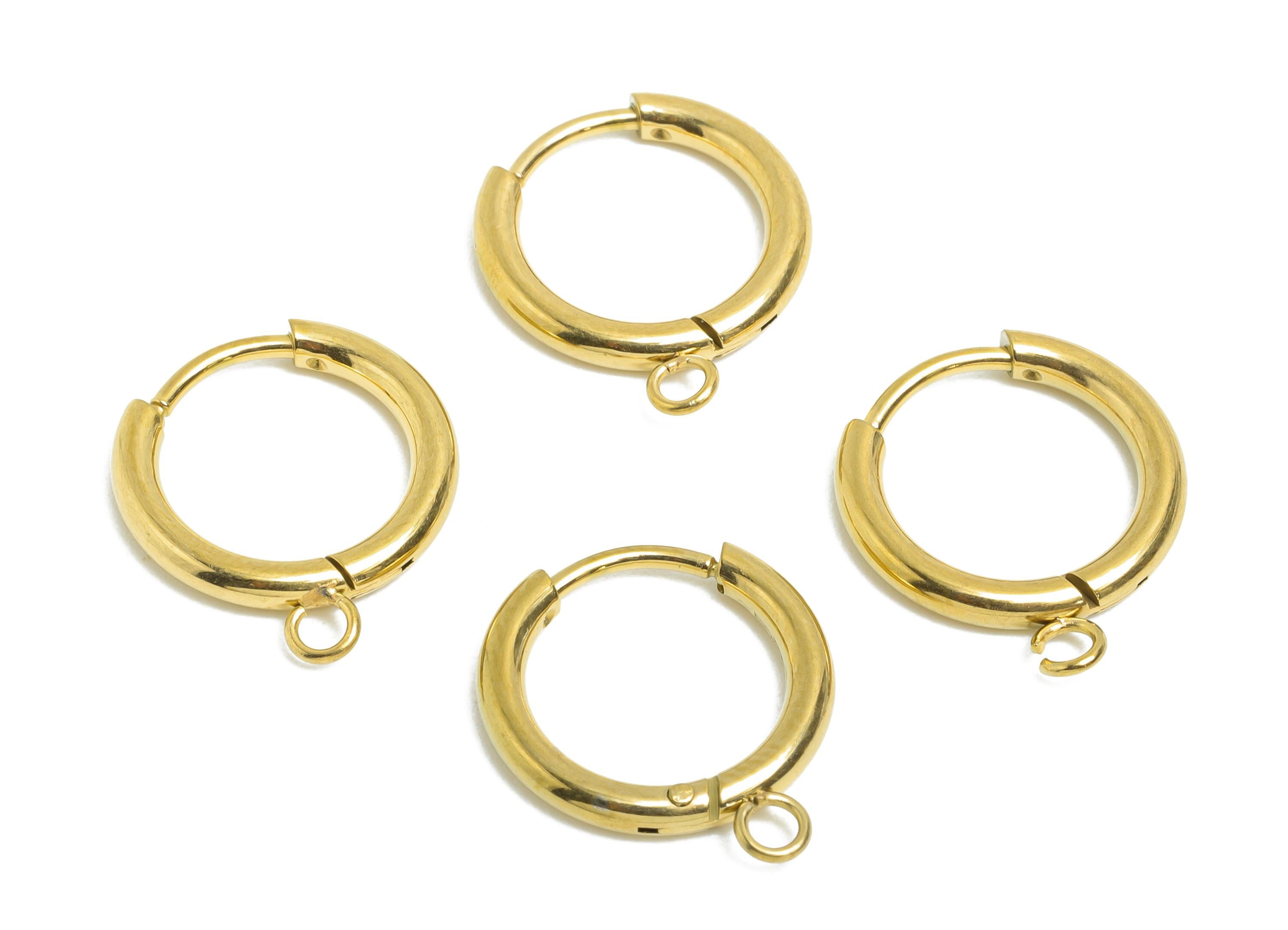 Steel Hoop Earring - Gold Hoop Earring Clasp with Loop - Minimalist Circle Huggie Earring - 18K Real Vacuum Plating - 15.9x14x2mm - SS2221 - DOMEDBAZAAR