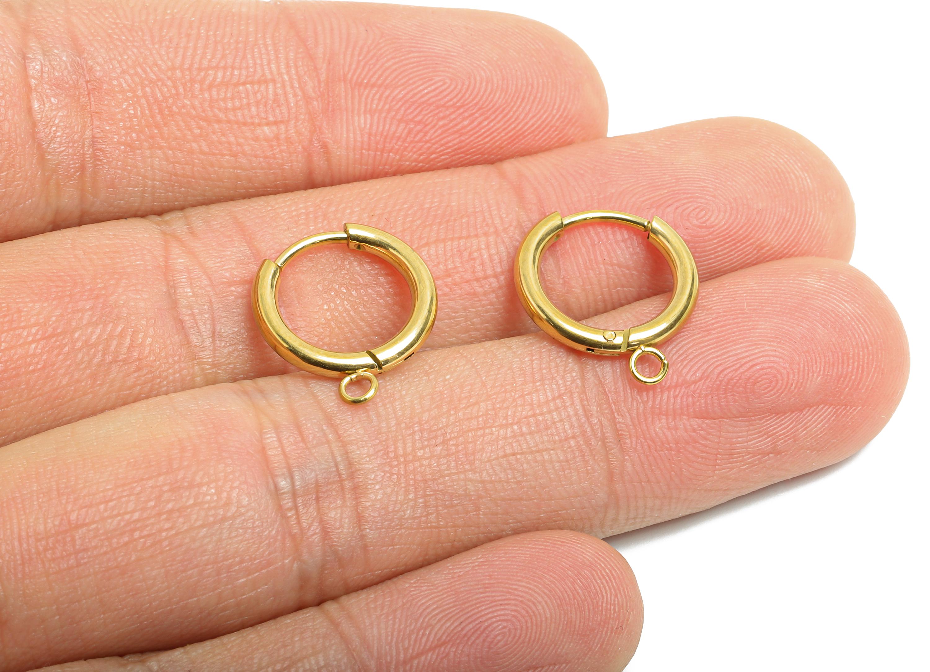 Steel Hoop Earring - Gold Hoop Earring Clasp with Loop - Minimalist Circle Huggie Earring - 18K Real Vacuum Plating - 15.9x14x2mm - SS2221 - DOMEDBAZAAR