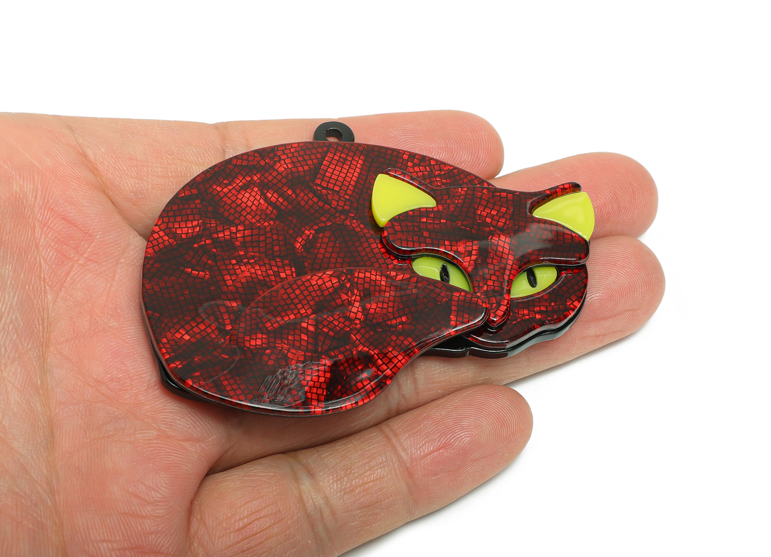 Acrylic Snakeskin Cat Charm - Unique Cat Pendant for Keychain - Handmade Artistic Cat Charms - Creative Accessory DIY - 74x52x7.8mm - AC2665 - DOMEDBAZAAR