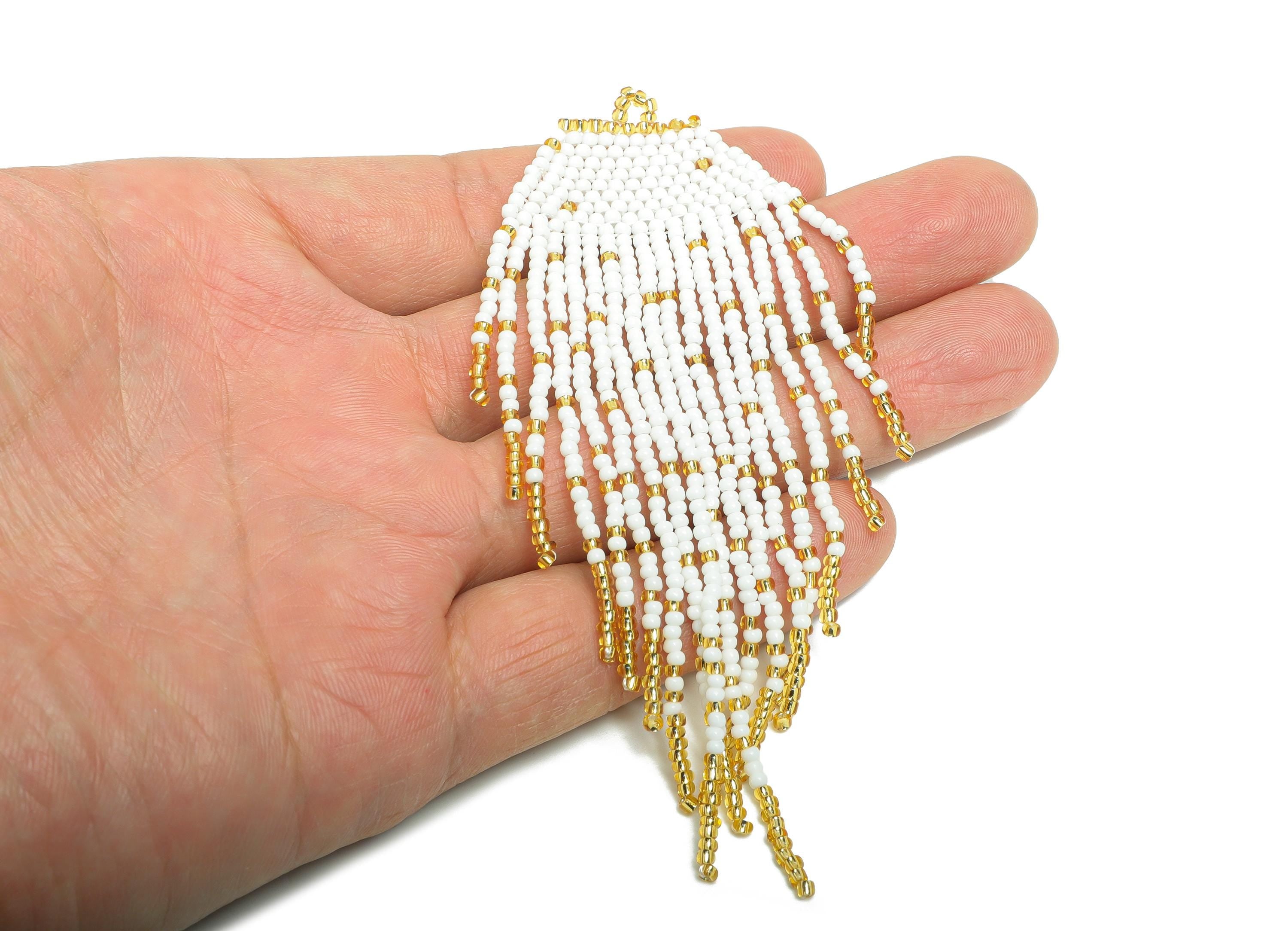 Beaded Tassel Earrings Charms - Handmade Glass Beaded Long Fringe Charms - Trendy Boho Jewelry - Jewelry Making DIY - 125x50x2mm - TH1089 - DOMEDBAZAAR