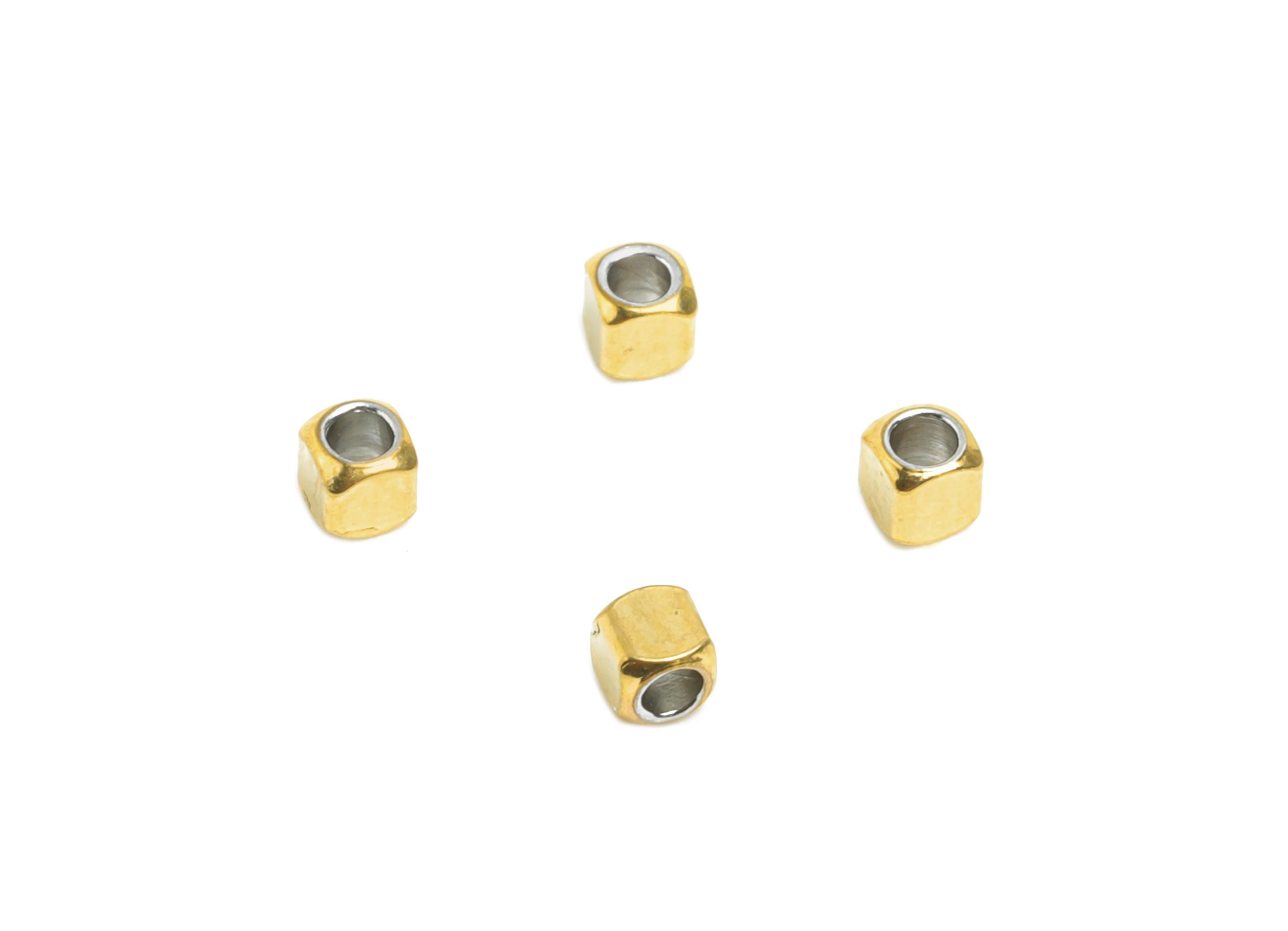 1.25mm Steel Spacer Bead - Beading Cube for Bracelet or Necklace - Metal Bead for Jewelry Making - 18K Vacuum Plated - 3x3x2mm - SS2363 - DOMEDBAZAAR