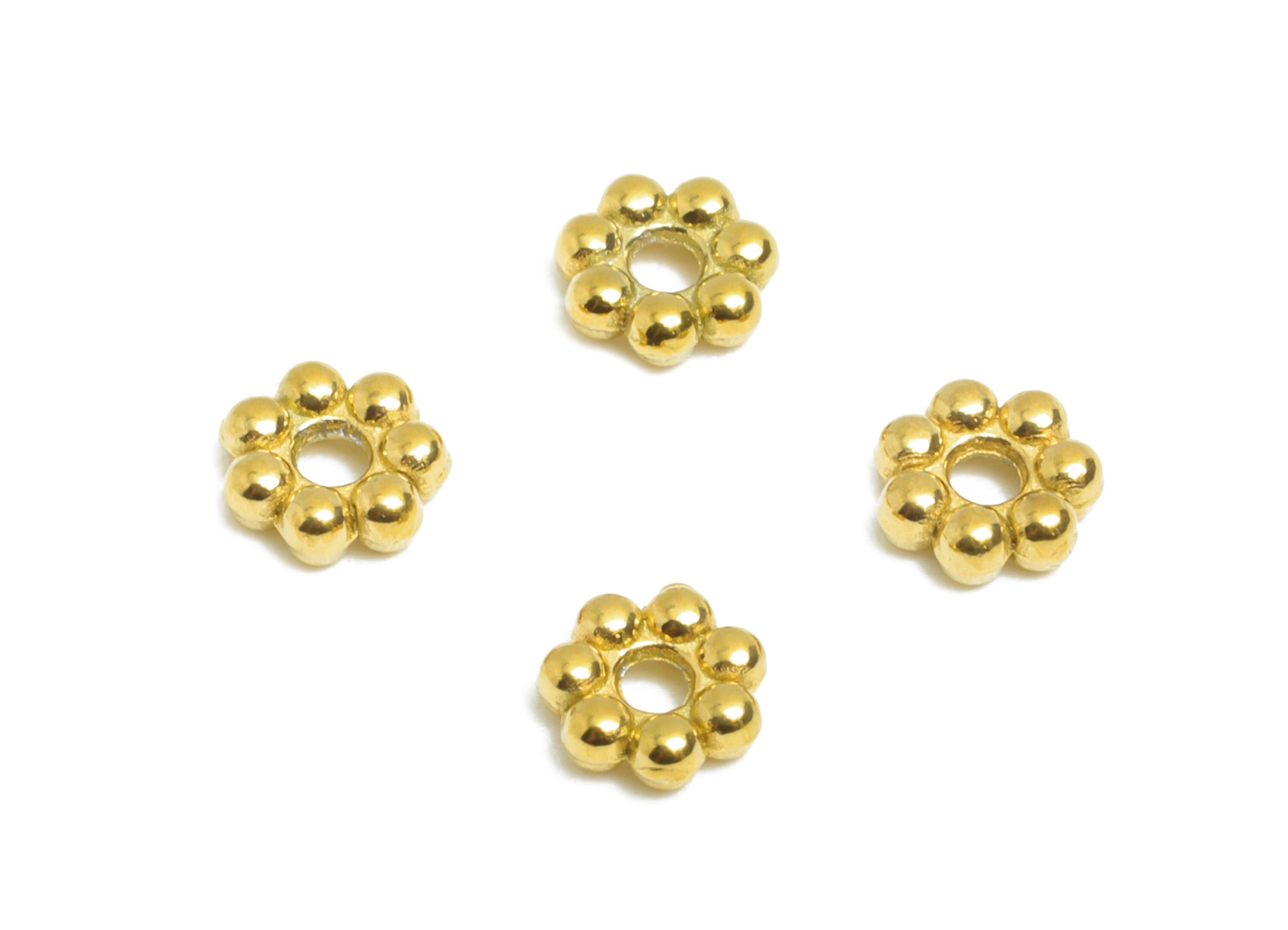 4mm Steel Daisy Spacer Bead - Tiny Bead Spacers for Beading & Crafting - Flower Spacer Beads for Bracelet Making - 18K Vacuum Plated -SS2211
