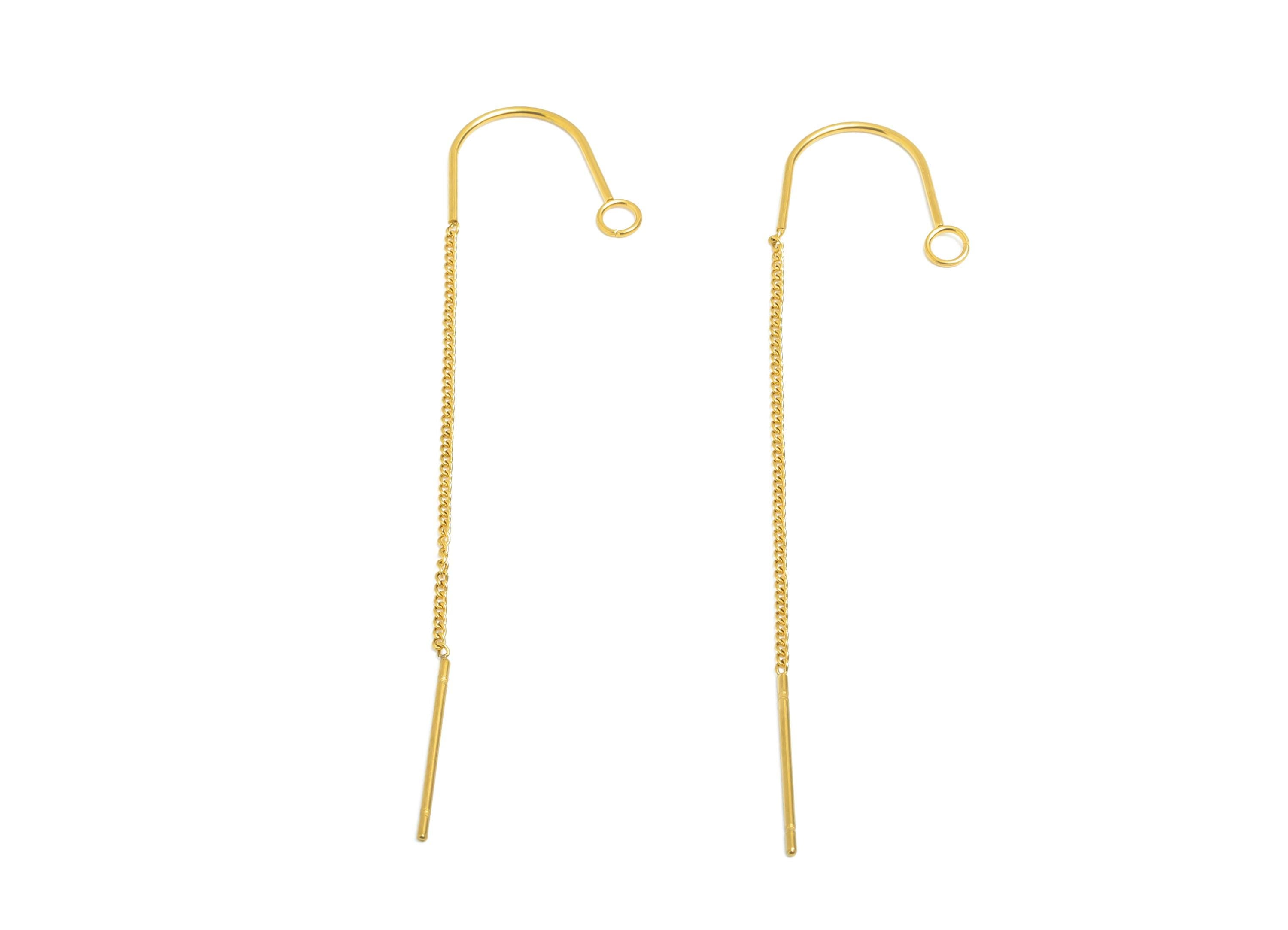 Steel Long Chain Earring Wire Hook - Minimalist Earring Stud - Threader Earrings for DIY Jewelry - For Jewelry Making - 66x15x0.77mm-SS2535 - DOMEDBAZAAR
