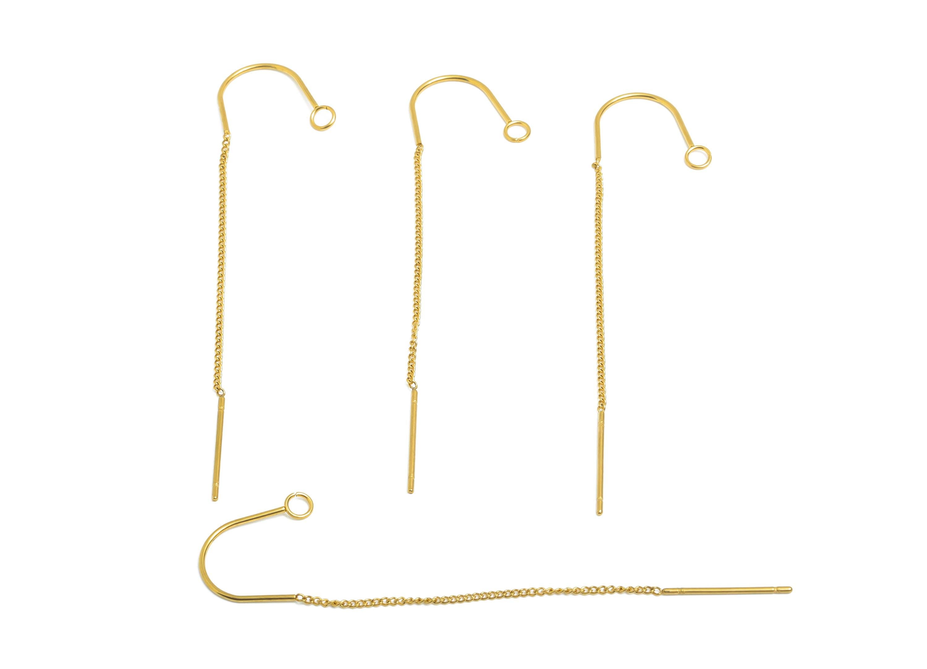 Steel Long Chain Earring Wire Hook - Minimalist Earring Stud - Threader Earrings for DIY Jewelry - For Jewelry Making - 66x15x0.77mm-SS2535 - DOMEDBAZAAR