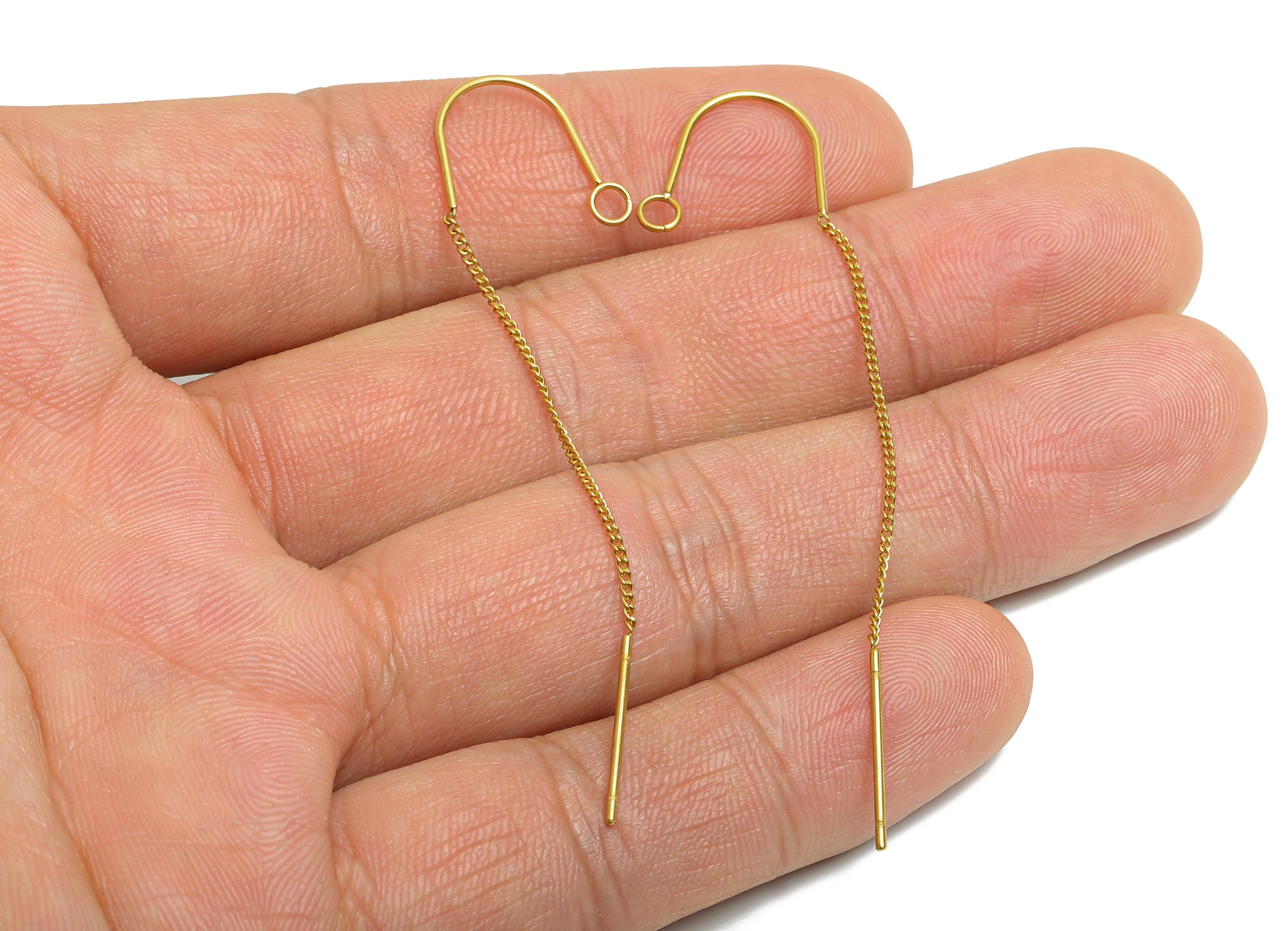 Steel Long Chain Earring Wire Hook - Minimalist Earring Stud - Threader Earrings for DIY Jewelry - For Jewelry Making - 66x15x0.77mm-SS2535 - DOMEDBAZAAR