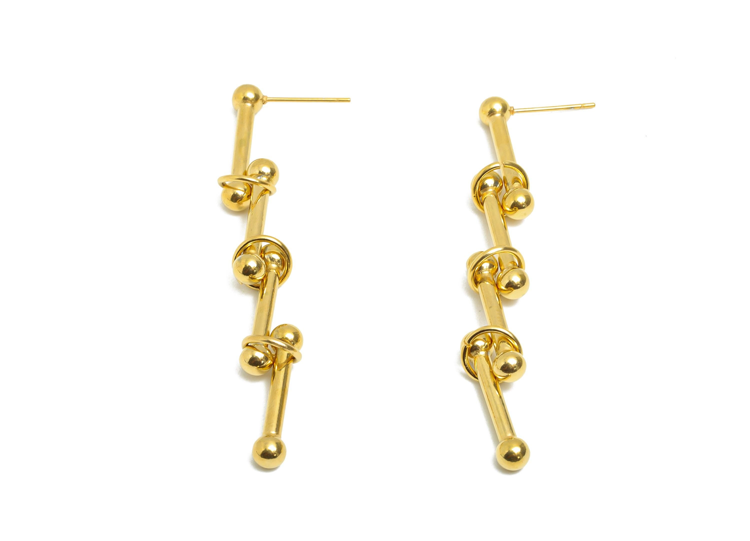 Steel Barbell Earring Stud - Modern Dangle Earring Post - Trendy Modern Geometric Earring Post - Vacuum Gold Plating - 63x7x5.3mm - SS2243 - DOMEDBAZAAR