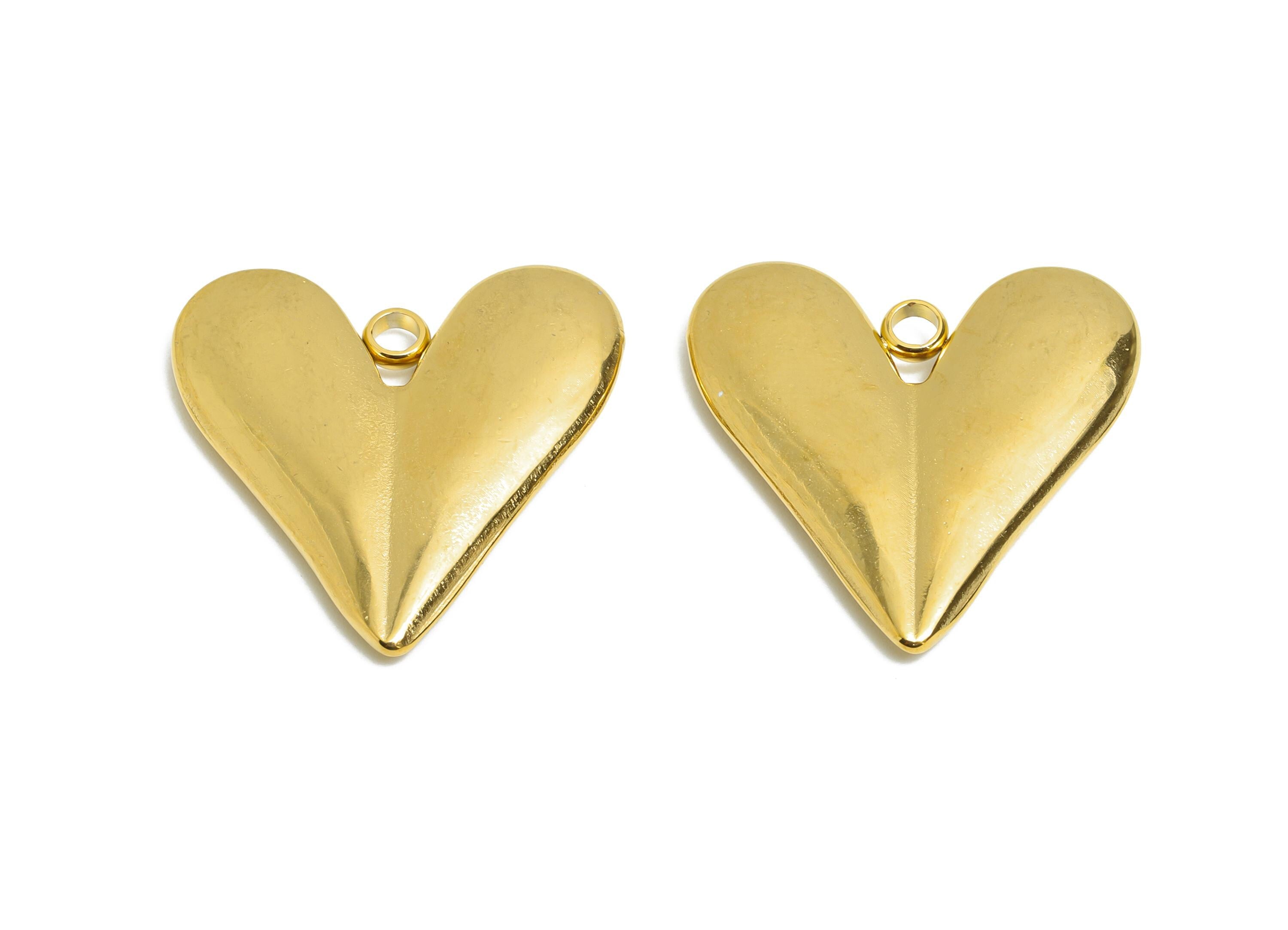 Stainless Steel Heart Pendant - Minimalist Metal Heart Necklace Pendant - Unique Handmade Jewelry - 18K Vacuum Plated - 26x25x3mm - SS2189G - DOMEDBAZAAR