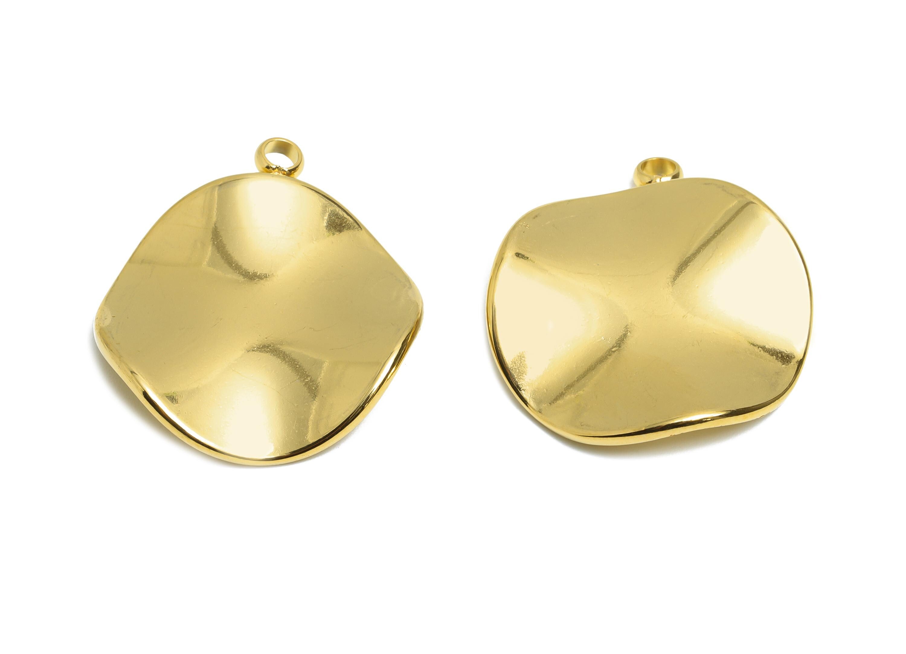 Stainless Steel Wave Pendant - Unique Metal Wave Necklace Pendant - Abstract Handmade Jewelry - 18K Vacuum Plated - 27x23.86x2.2mm - SS2188G - DOMEDBAZAAR