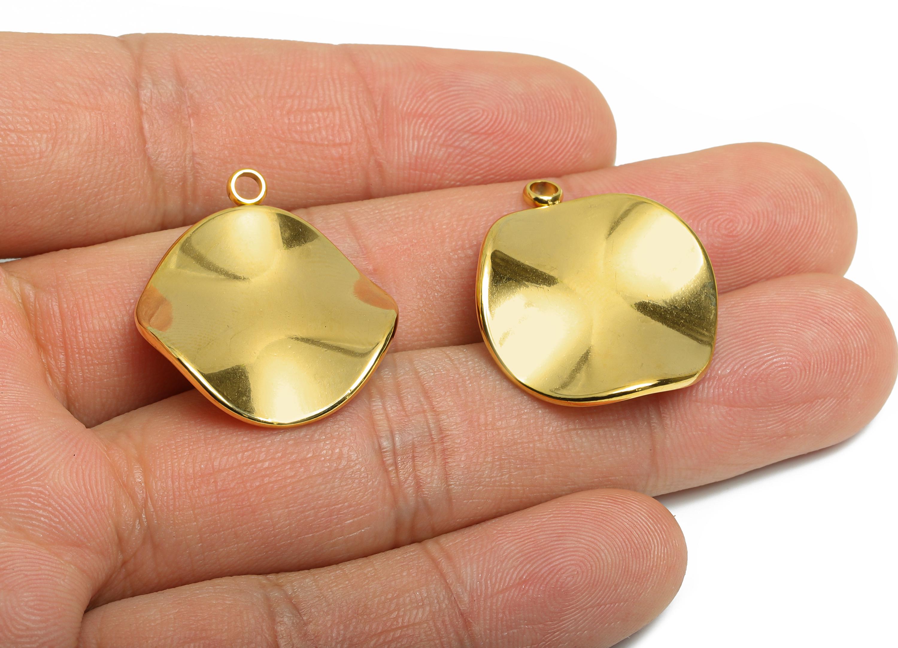 Stainless Steel Wave Pendant - Unique Metal Wave Necklace Pendant - Abstract Handmade Jewelry - 18K Vacuum Plated - 27x23.86x2.2mm - SS2188G - DOMEDBAZAAR