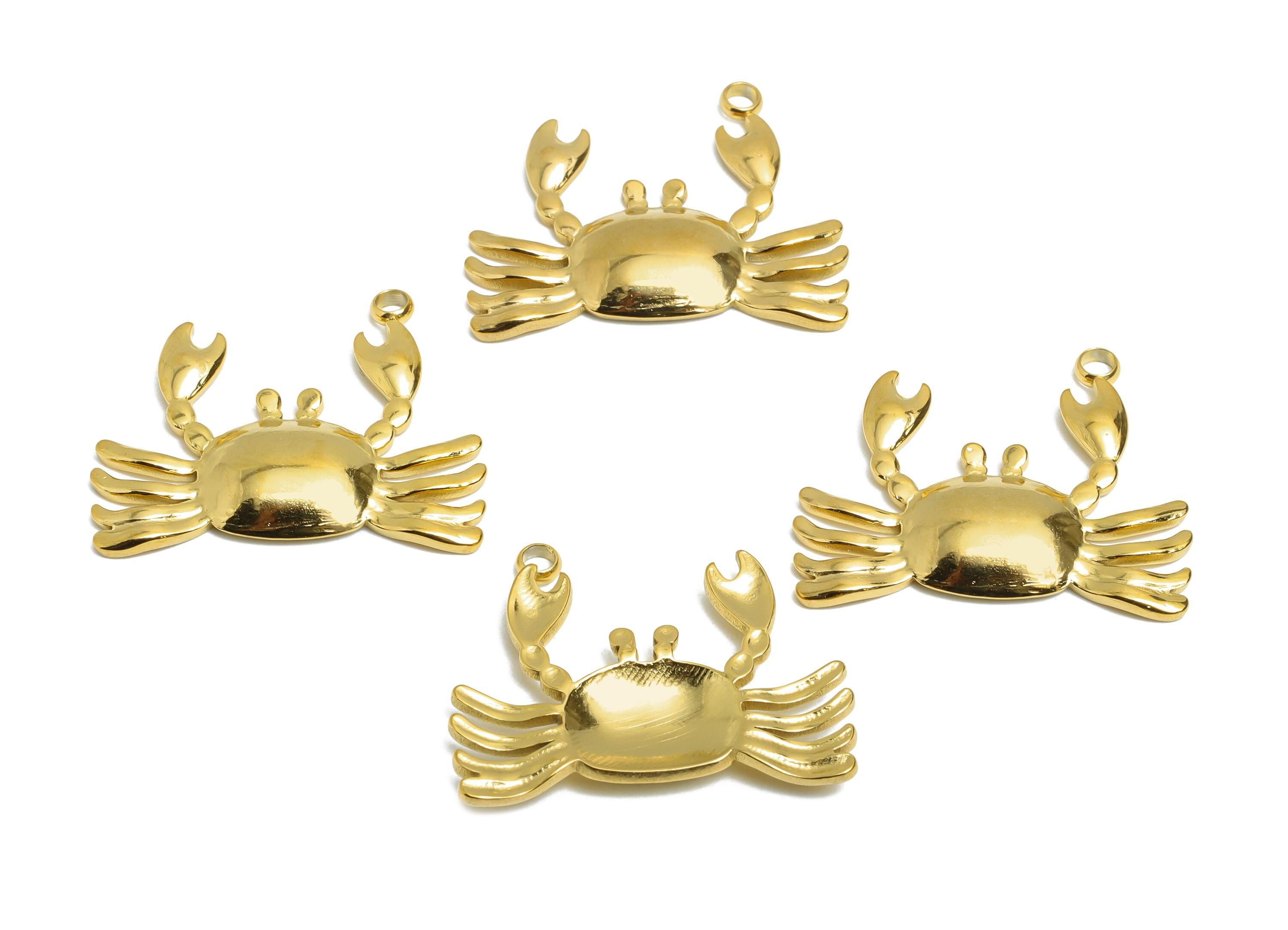 Steel Crab Pendant - Crab Marine Jewelry Charm - Ocean-Inspired Jewelry - Steel Jewelry DIY - 18K Vacuum Plated - 19.7x24.66x1.8mm - SS2197G - DOMEDBAZAAR
