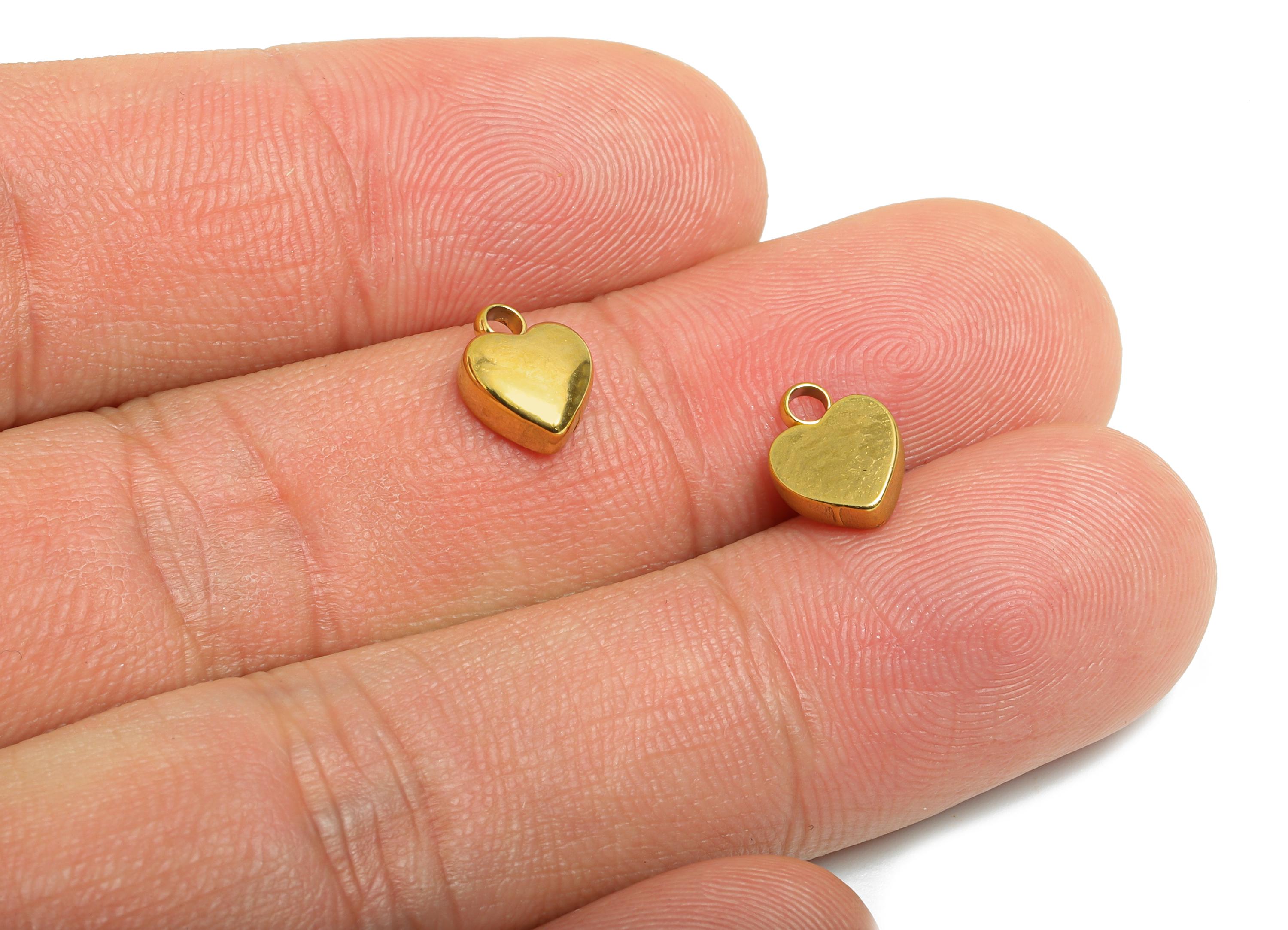 Stainless Steel Heart Charm - Simple Golden Heart Bracelet Charm - Romantic Love Charms - 18K Real Vacuum Plated - 9.5x7.09x2.98mm - SS2208G