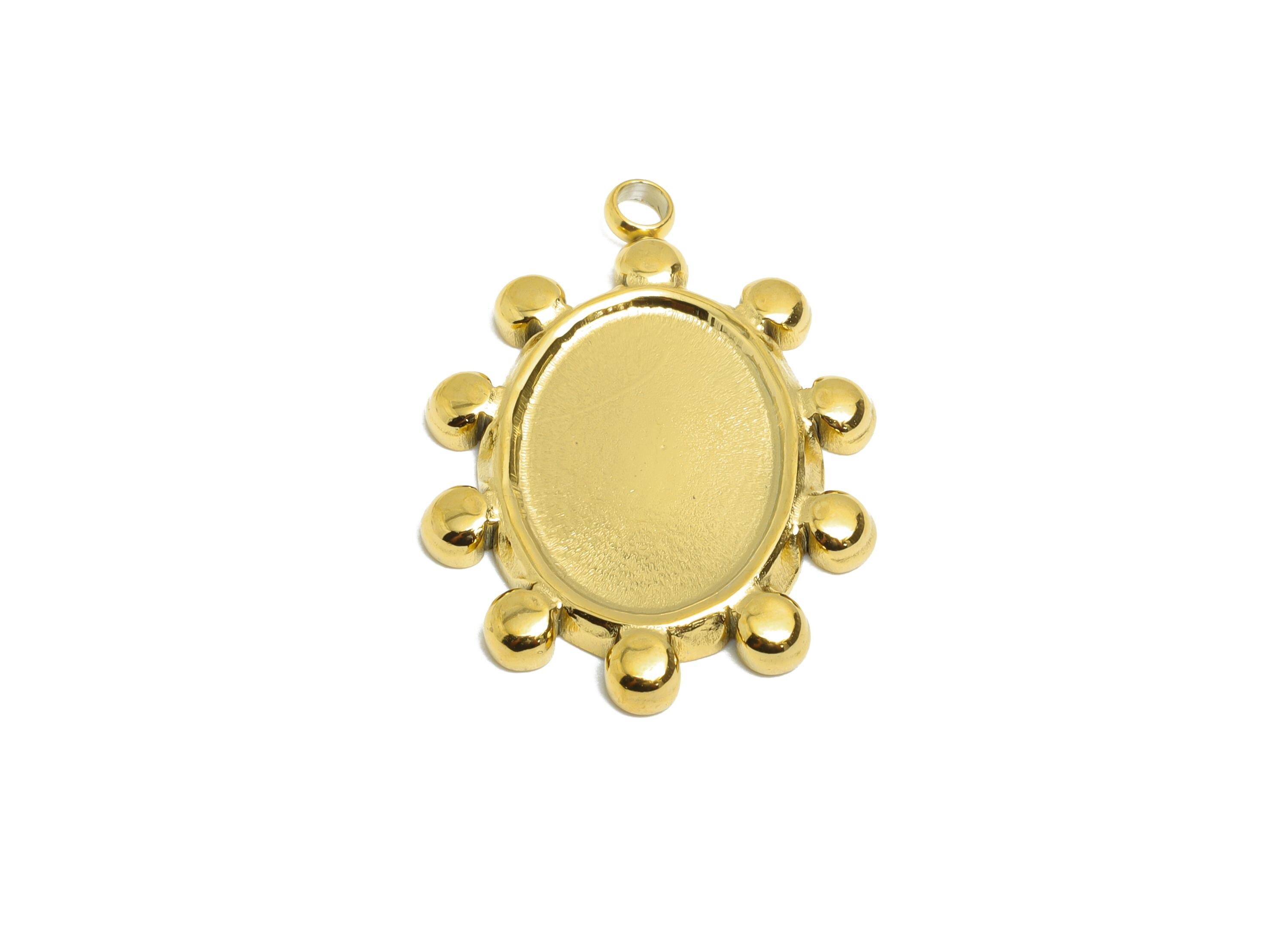 Steel Oval Charms - Bohemian Geometric Necklace Charm - Unique Handmade Jewelry Finding - 18K Real Vacuum Plated - 24x17.55x2.08mm - SS2187G - DOMEDBAZAAR