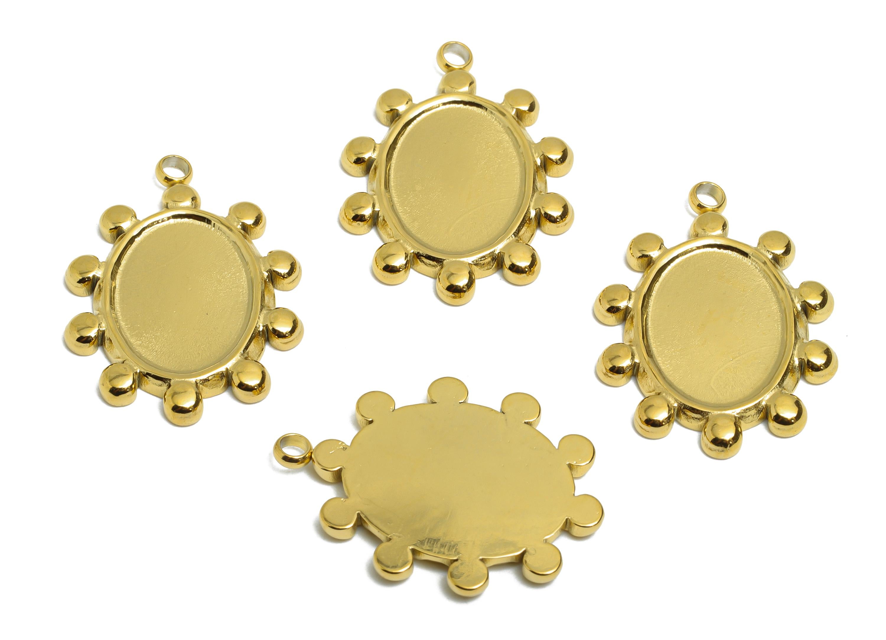 Steel Oval Charms - Bohemian Geometric Necklace Charm - Unique Handmade Jewelry Finding - 18K Real Vacuum Plated - 24x17.55x2.08mm - SS2187G - DOMEDBAZAAR