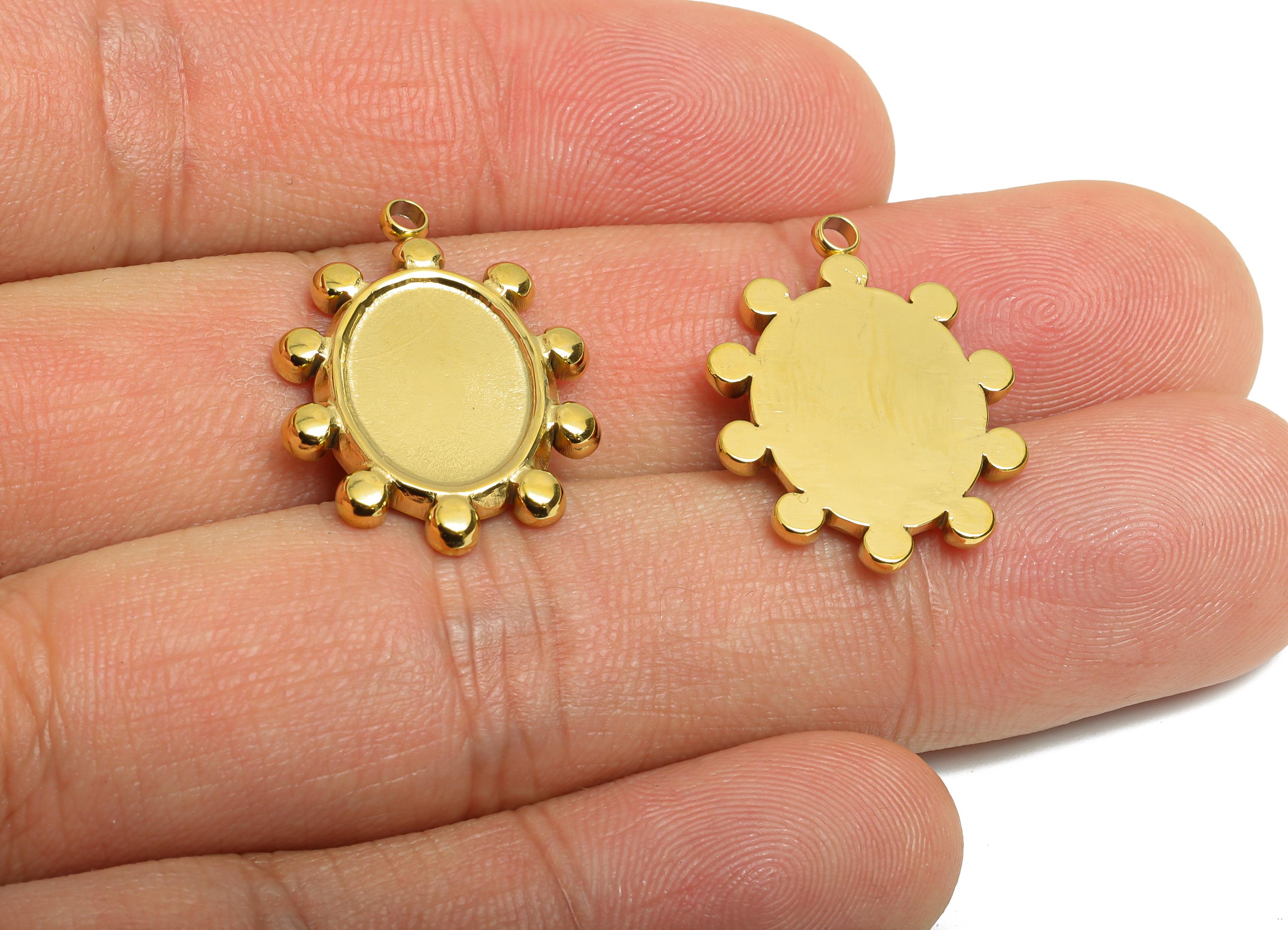 Steel Oval Charms - Bohemian Geometric Necklace Charm - Unique Handmade Jewelry Finding - 18K Real Vacuum Plated - 24x17.55x2.08mm - SS2187G - DOMEDBAZAAR