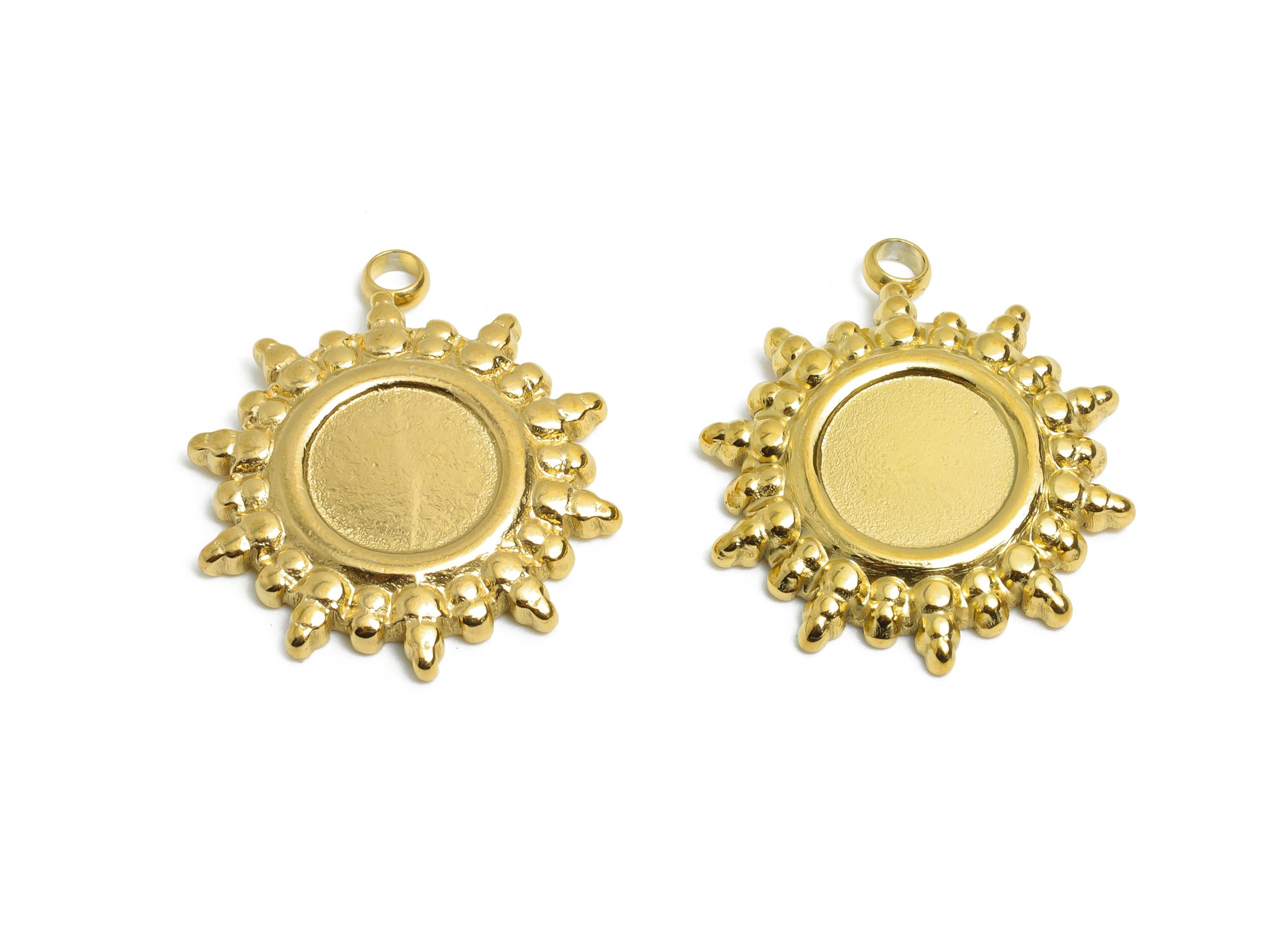 Stainless Steel Sunburst Pendant - Celestial Sun Pendant for Necklace - Antique Sunshine Charm - 18K Vacuum Plated - 20.9x18x2mm - SS2195G - DOMEDBAZAAR