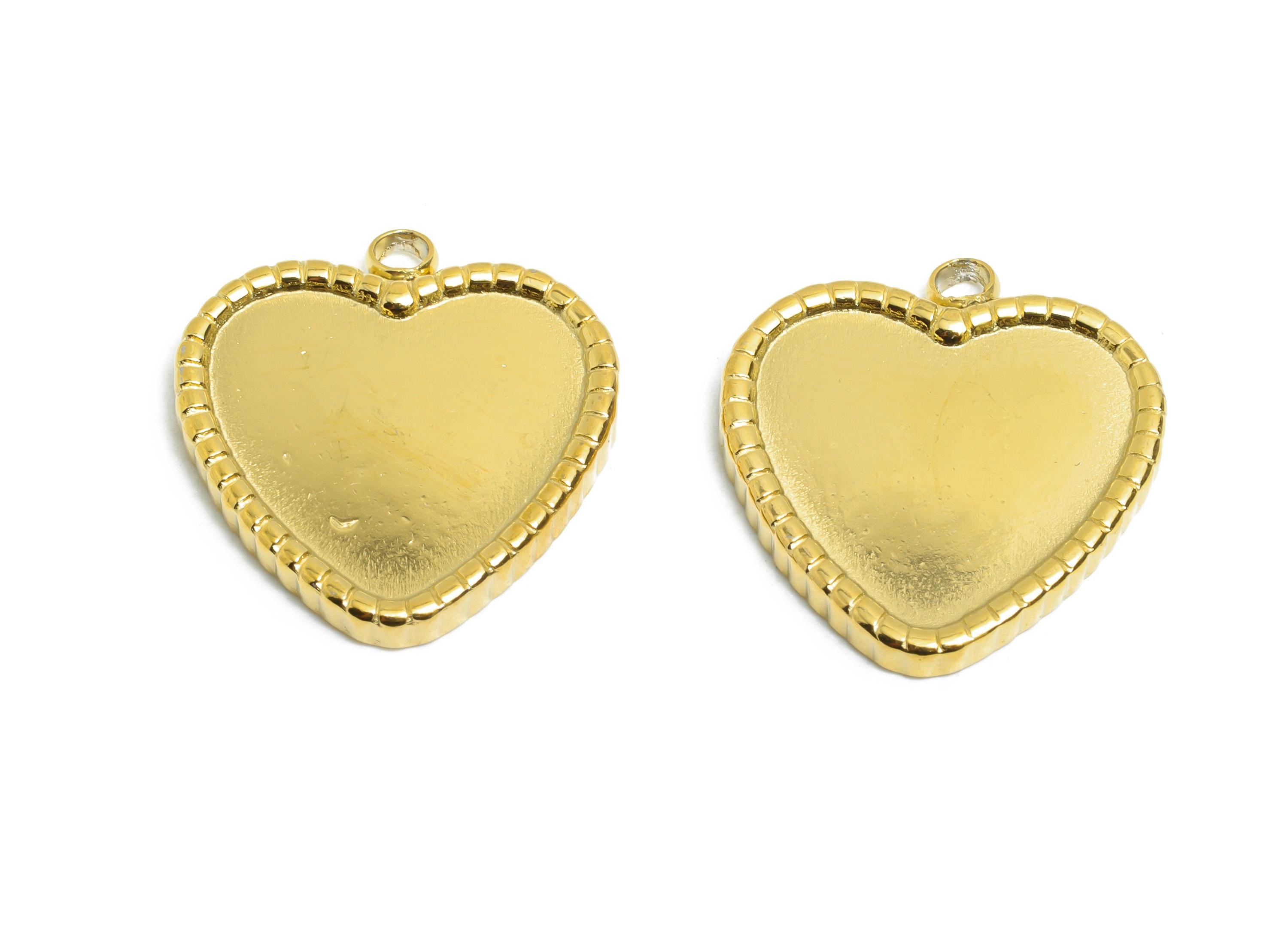 Steel Heart Pendant - Antique Valentine Charms - Timeless Heart Jewelry Accessories - 18K Real Vacuum Plated - 18.28x16.86x2.12mm - SS2204G - DOMEDBAZAAR