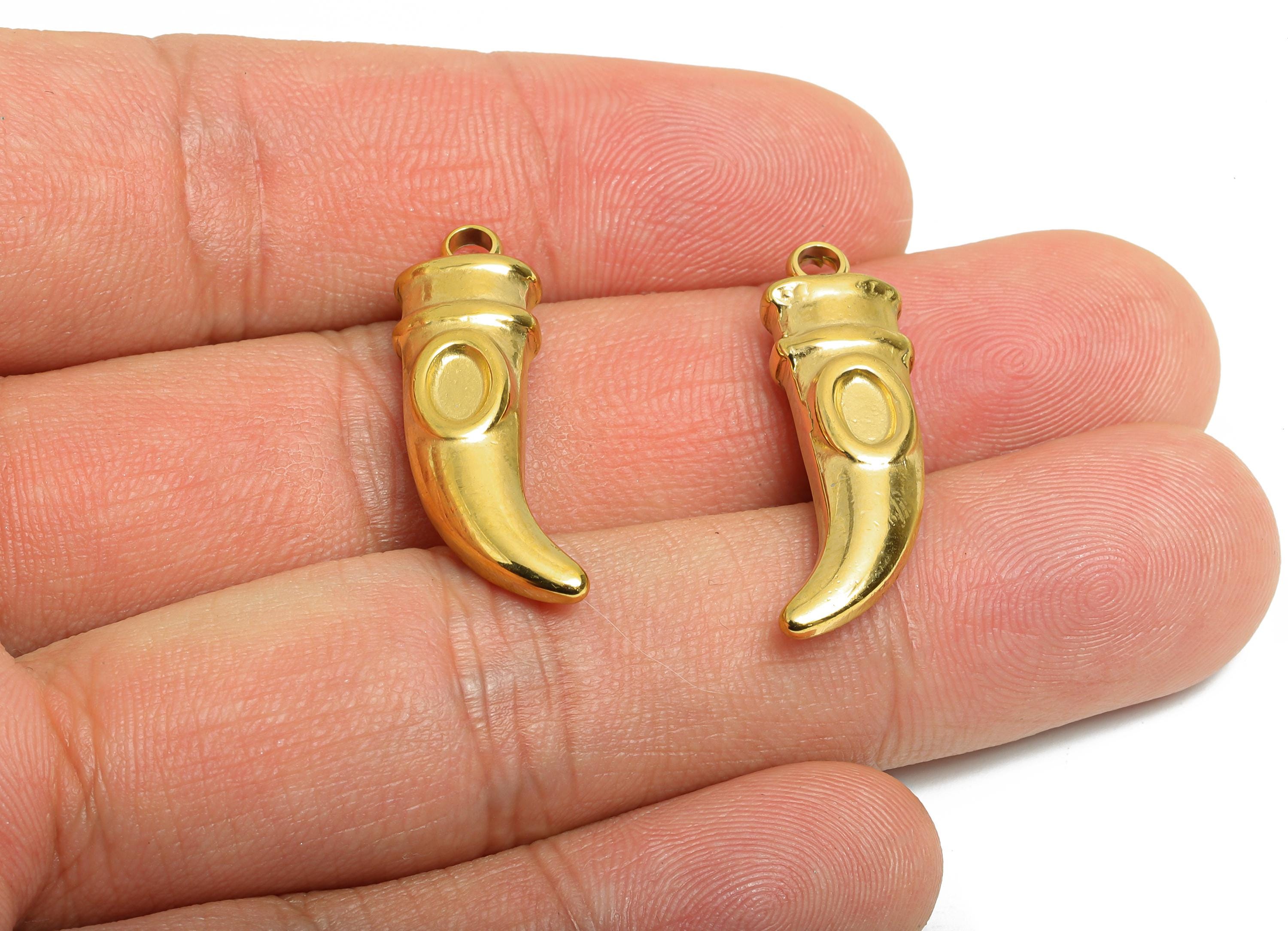 Steel Horn Charms - Golden Curved Horn Pendant for Gem - Statement Horn Necklace Pendant - 18K Real Vacuum Plated - 29x8.95x5.78mm - SS2207G - DOMEDBAZAAR