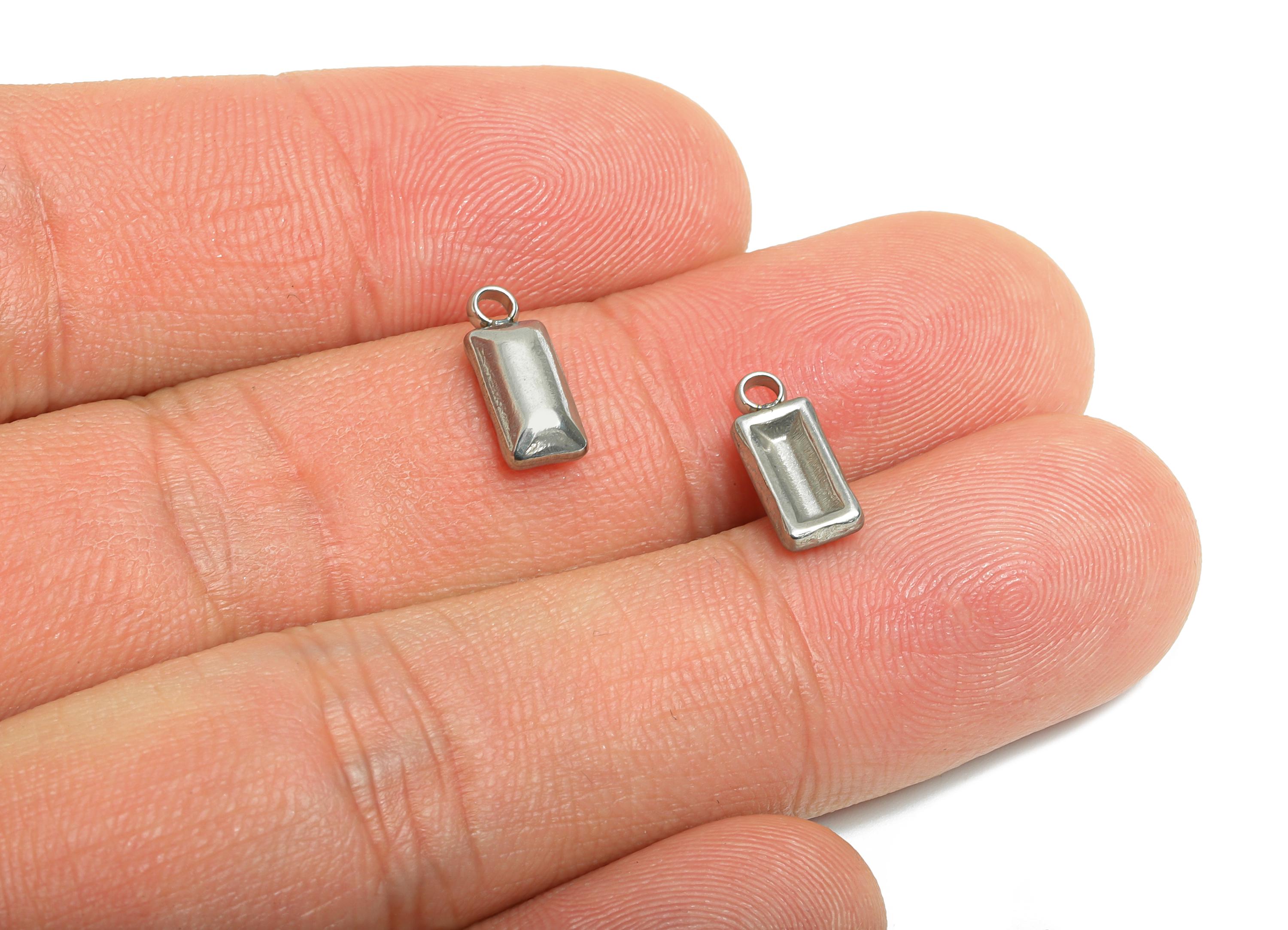Stainless Steel Rectangle Charm - Mini Simple Steel Geometric Charm for Bracelet - Minimalist Metal Jewelry Accent - 11.8x4.9x2.8mm - SS2568 - DOMEDBAZAAR