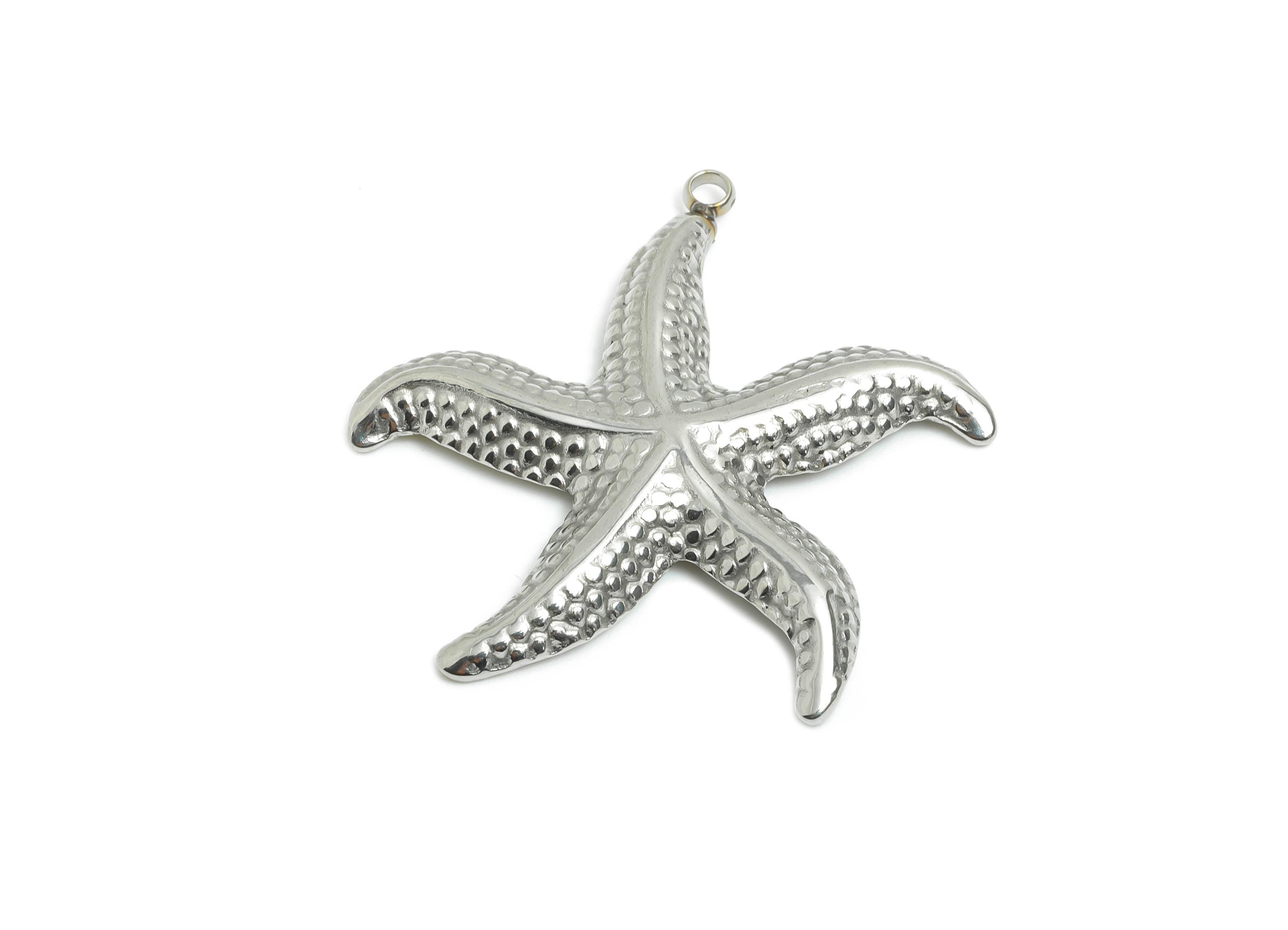 Stainless Steel Starfish Pendant - Textured Marine Necklace Pendant - Minimalist Starfish Jewelry - Steel Accessory - 36x34x2.57mm - SS2575 - DOMEDBAZAAR