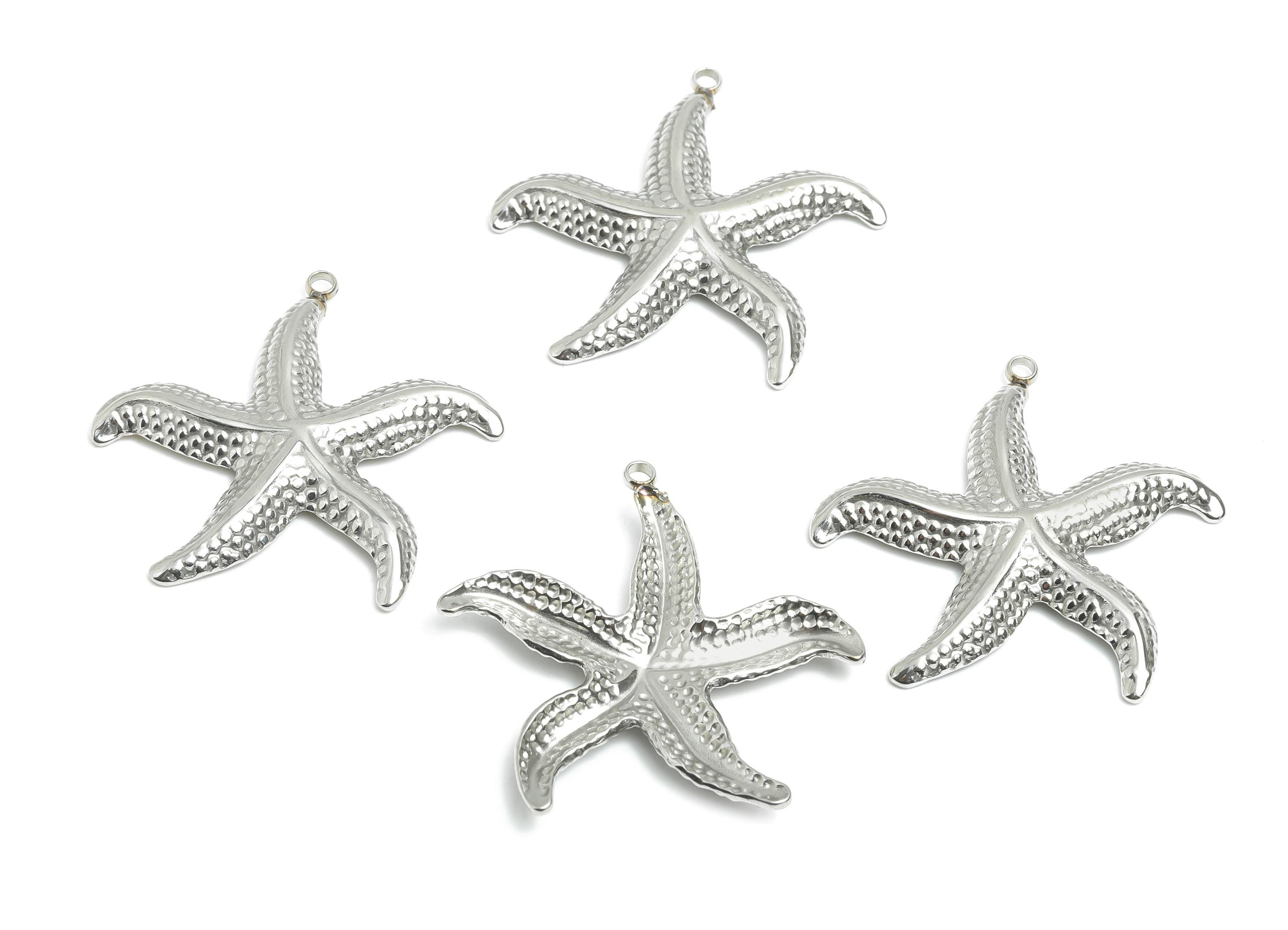 Stainless Steel Starfish Pendant - Textured Marine Necklace Pendant - Minimalist Starfish Jewelry - Steel Accessory - 36x34x2.57mm - SS2575 - DOMEDBAZAAR