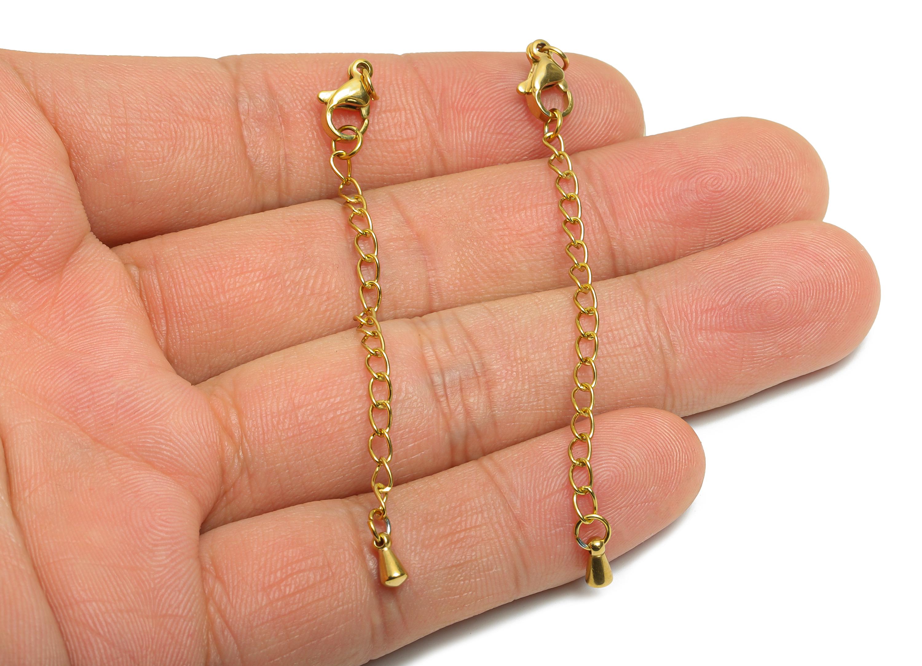 5cm Steel Chain Extender - Necklace Extender With Drop Bead - Chain Extension For DIY Craft - 18K Real Vacuum Plating - 70x2x1mm - SS2587G - DOMEDBAZAAR