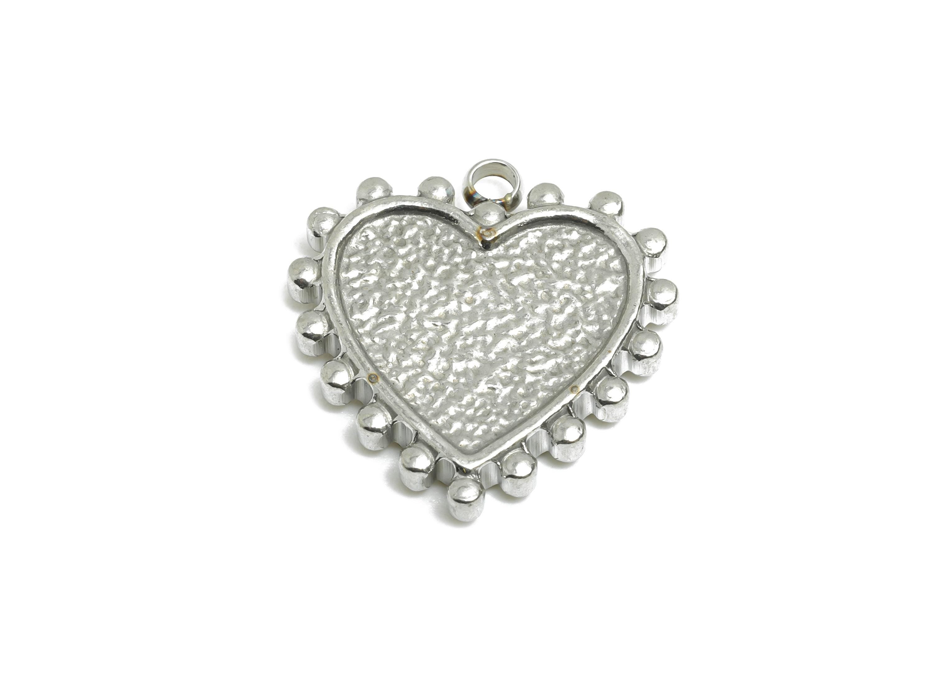 Stainless Steel Heart Charm - Vintage Looking Heart Pendant - Antique Looking Beaded Heart Charm - Steel Jewelry - 19.3x17.5x2.8mm - SS2563 - DOMEDBAZAAR
